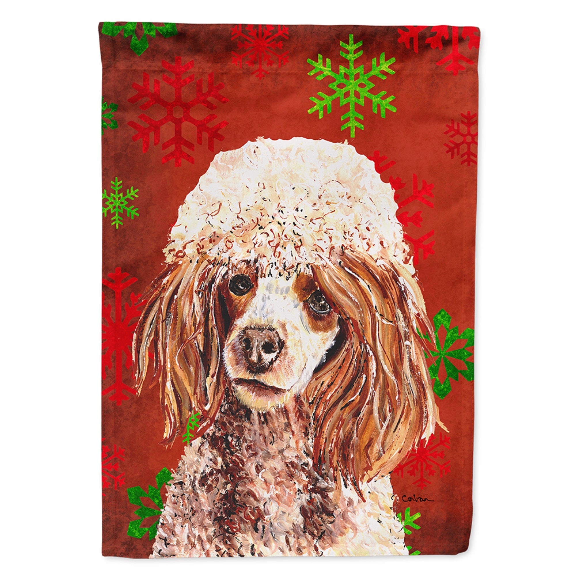 Red Miniature Poodle Red Snowflakes Holiday Flag Garden Size