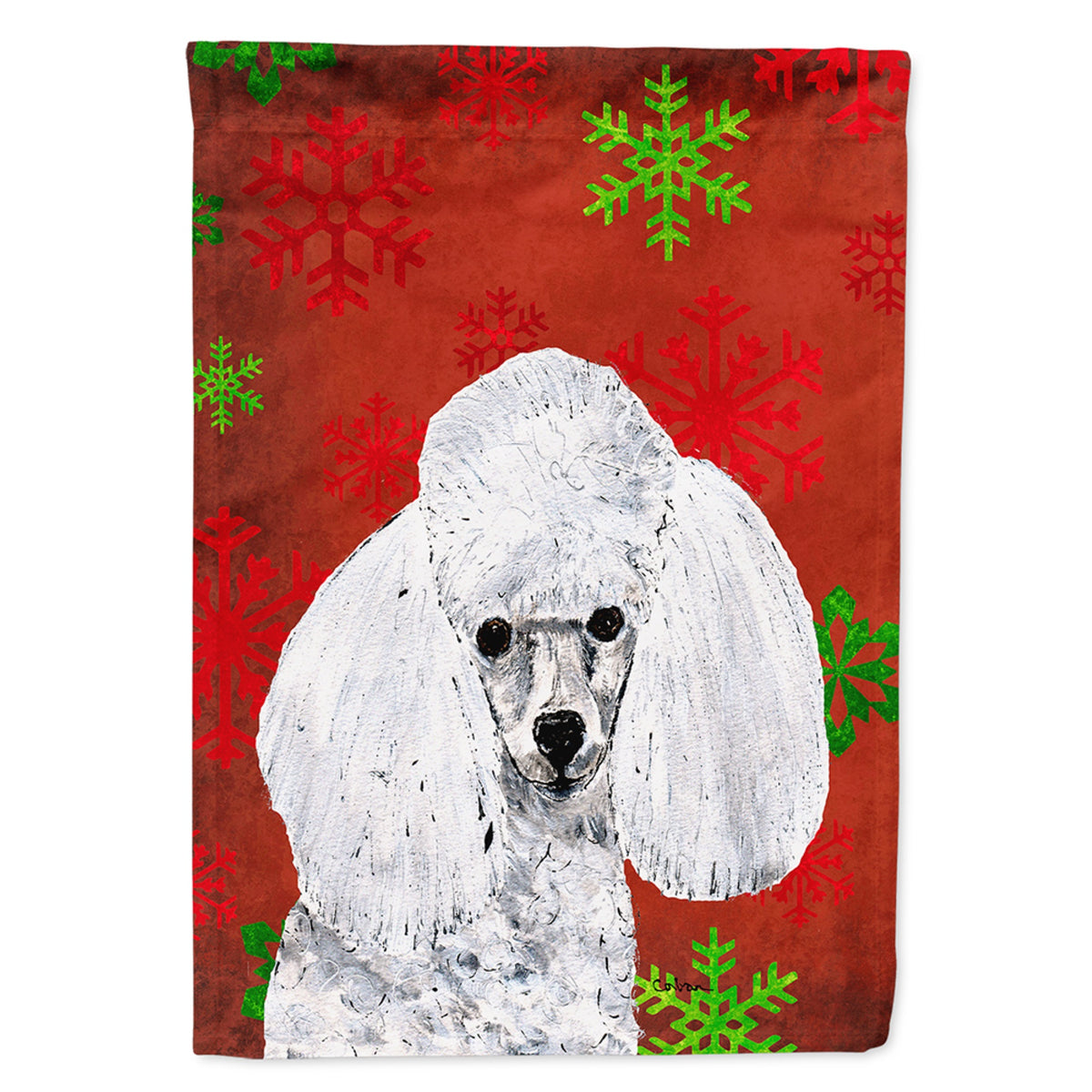 White Toy Poodle Red Snowflakes Holiday Flag Garden Size