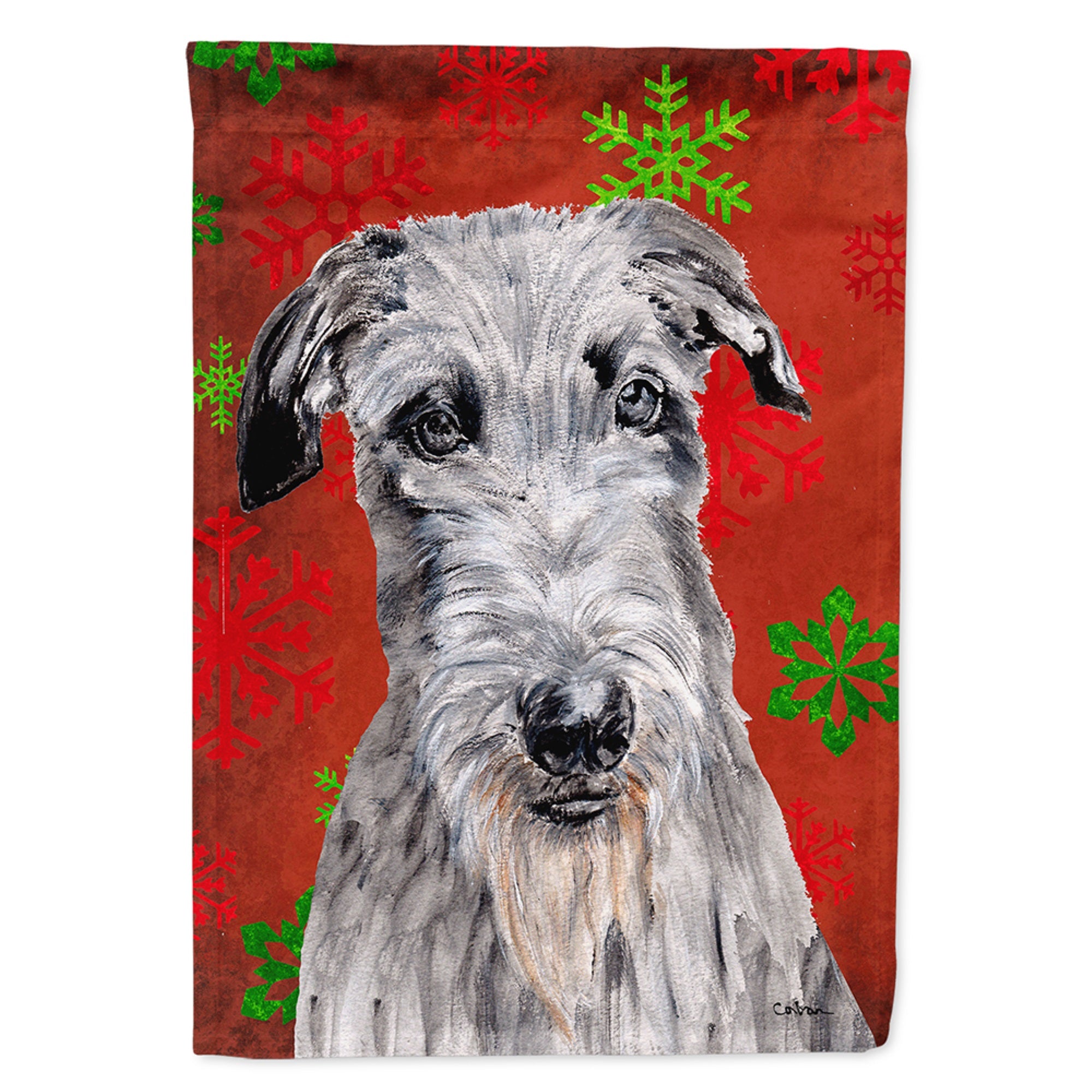 Scottish Deerhound Red Snowflakes Holiday Flag Garden Size