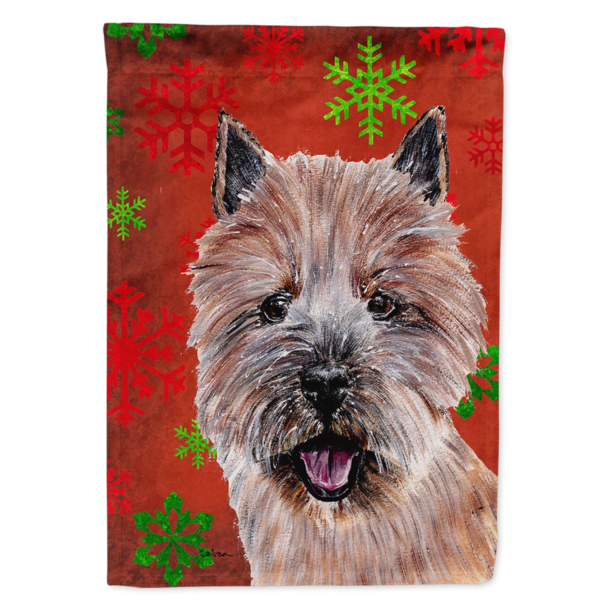 Norwich Terrier Red Snowflakes Holiday Flag Garden Size