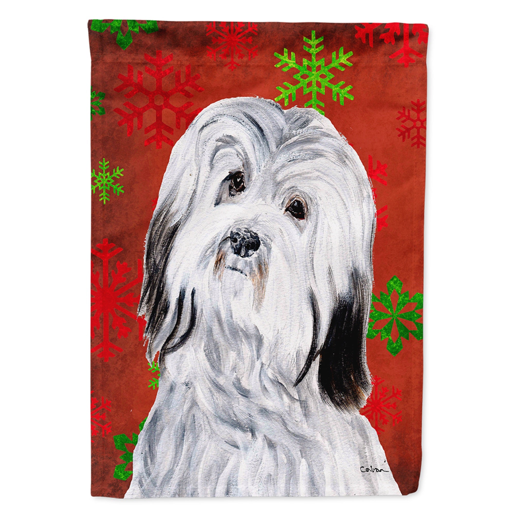 Havanese Red Snowflakes Holiday Flag Garden Size