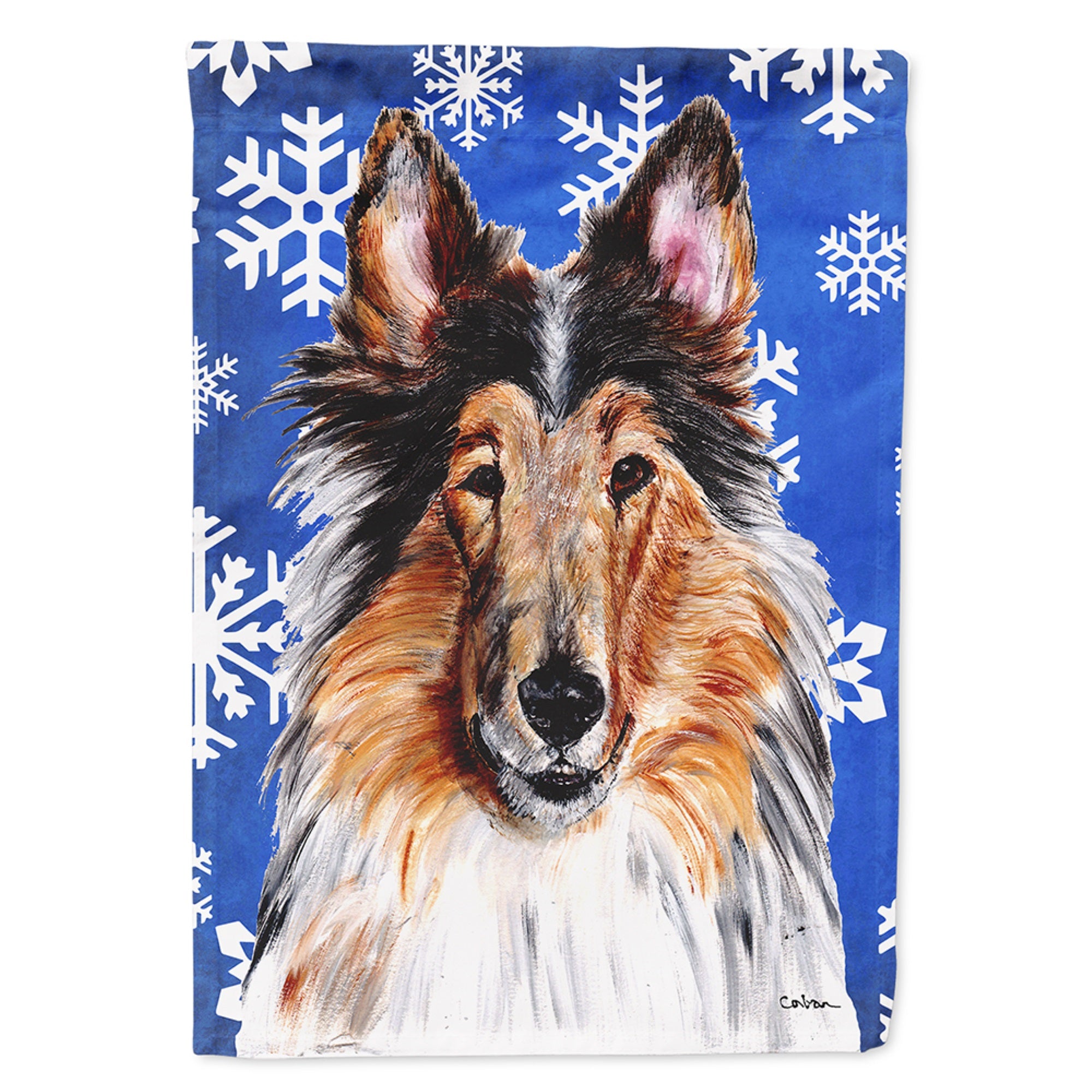 Collie Winter Snowflakes Flag Garden Size