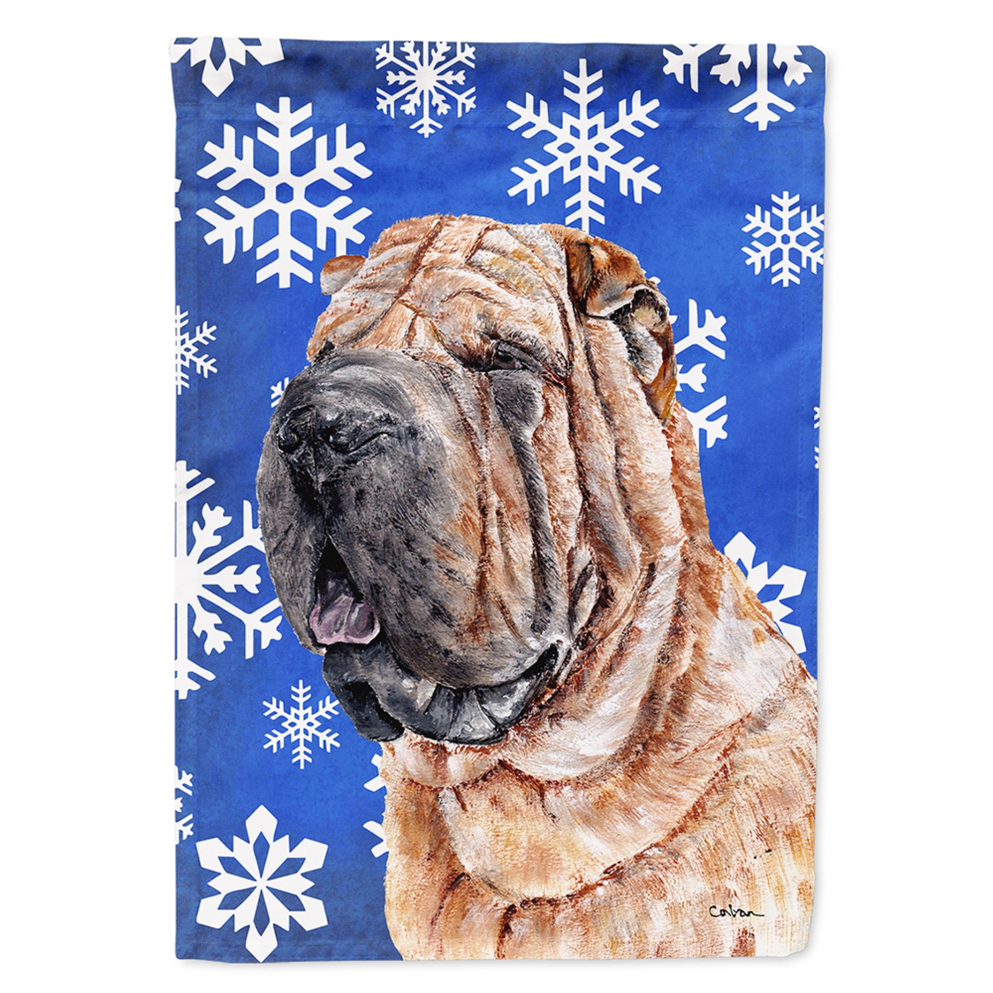 Shar Pei Winter Snowflakes Flag Garden Size