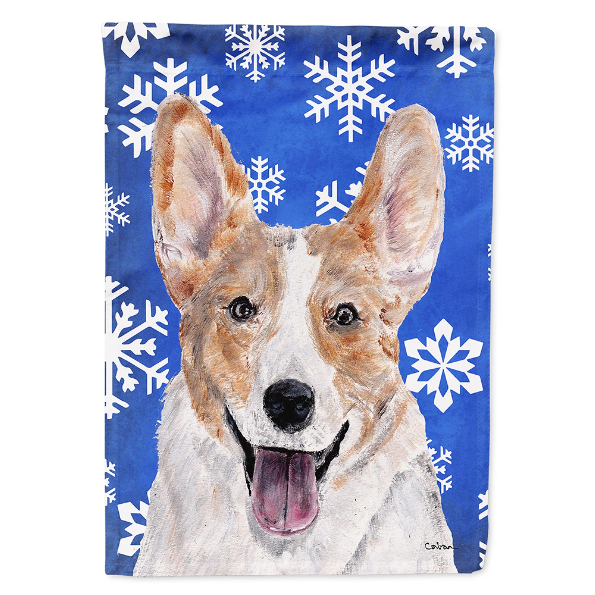 Cardigan Corgi Winter Snowflakes Flag Garden Size