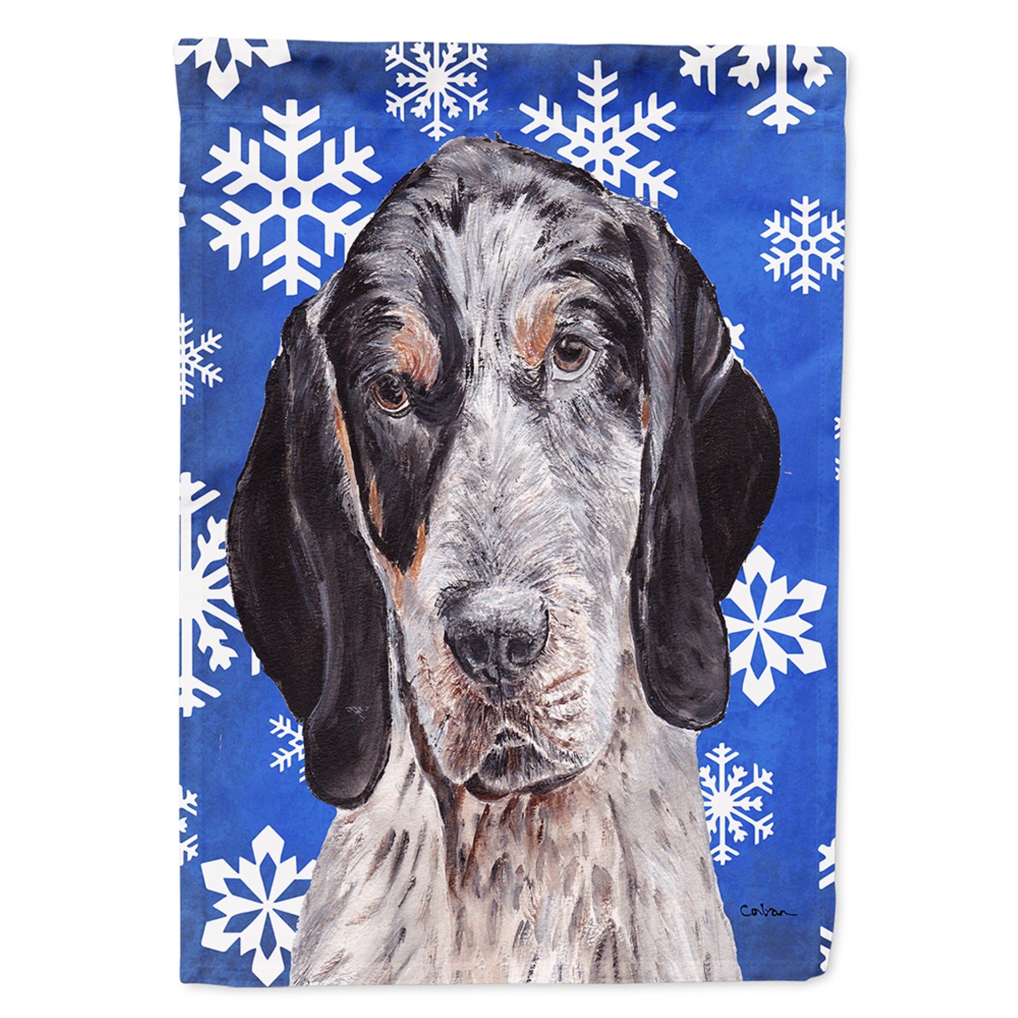 Blue Tick Coonhound Winter Snowflakes Flag Garden Size