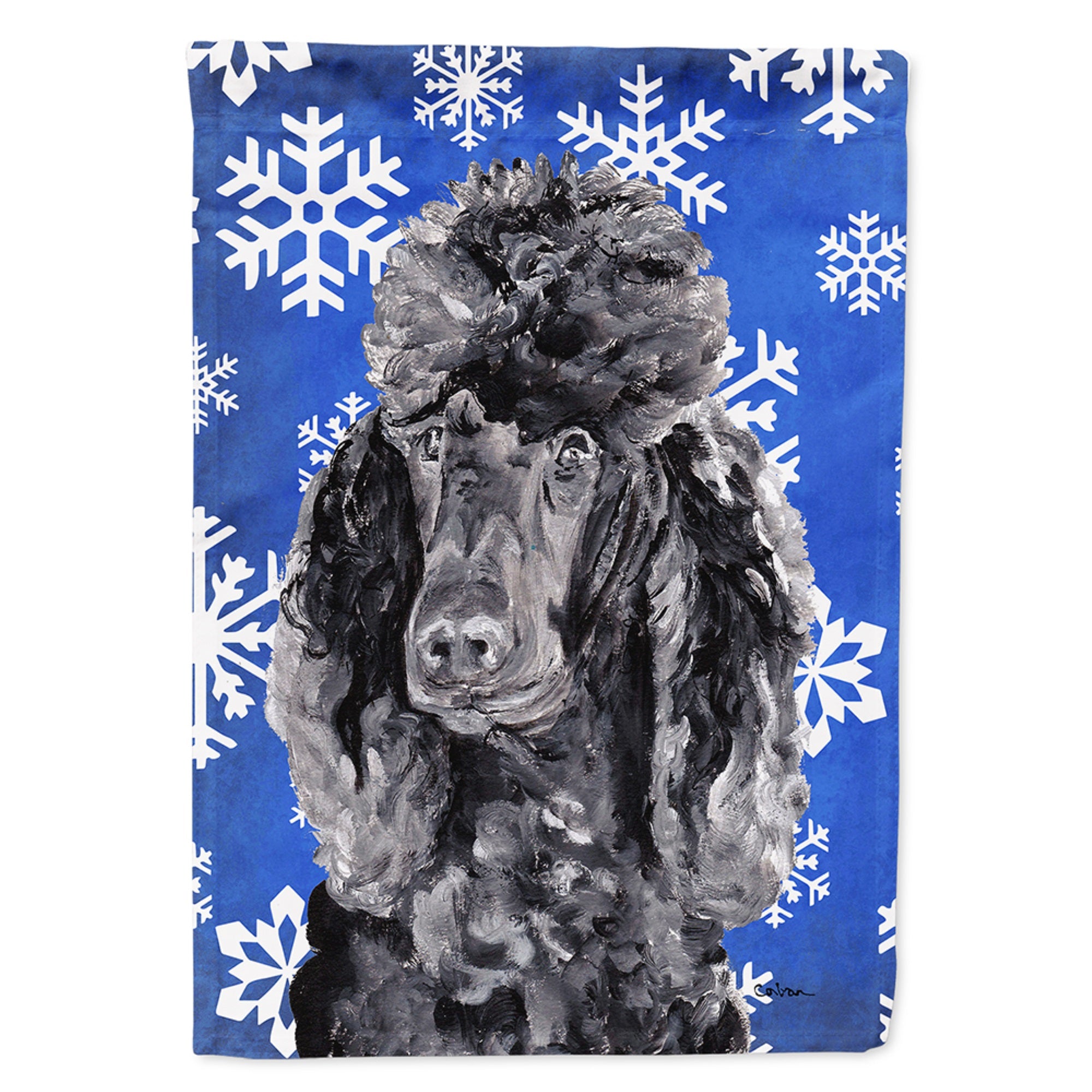Black Standard Poodle Winter Snowflakes Flag Garden Size