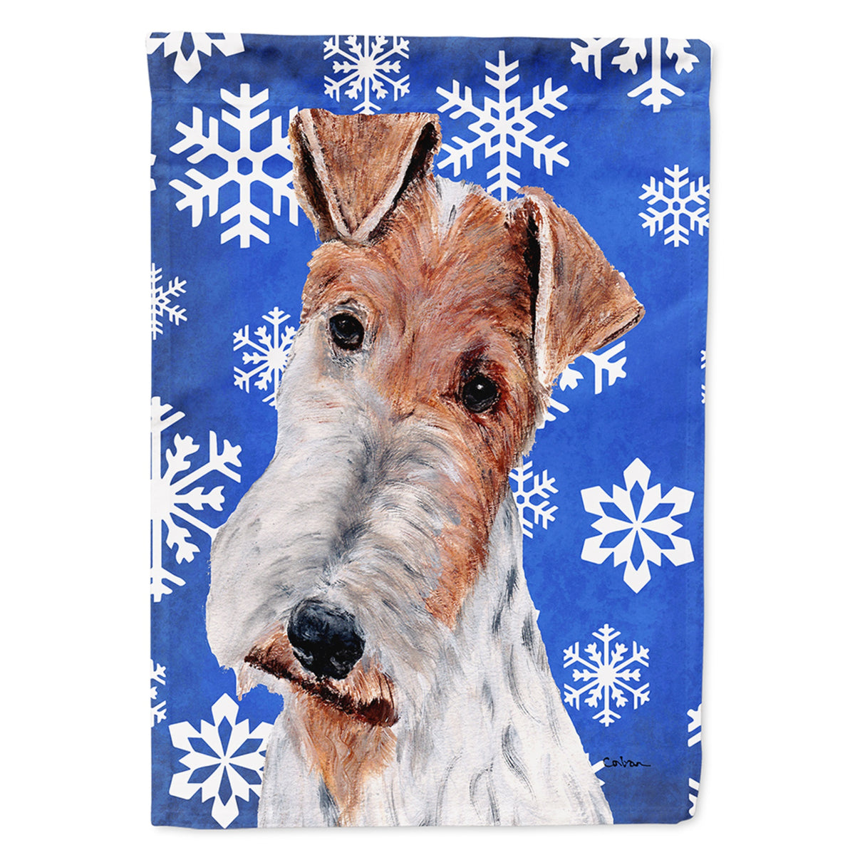 Wire Fox Terrier Winter Snowflakes Flag Garden Size