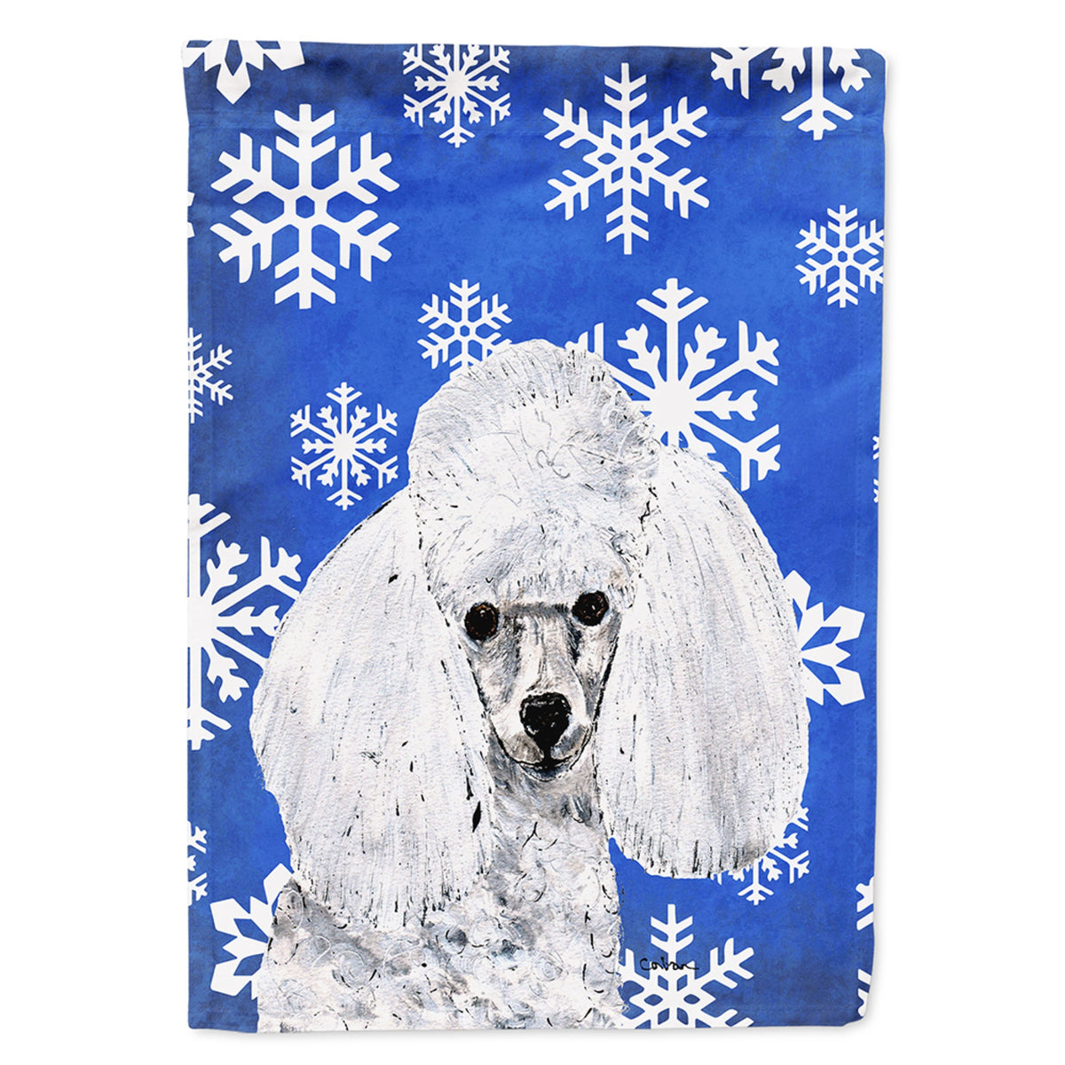 White Toy Poodle Winter Snowflakes Flag Garden Size