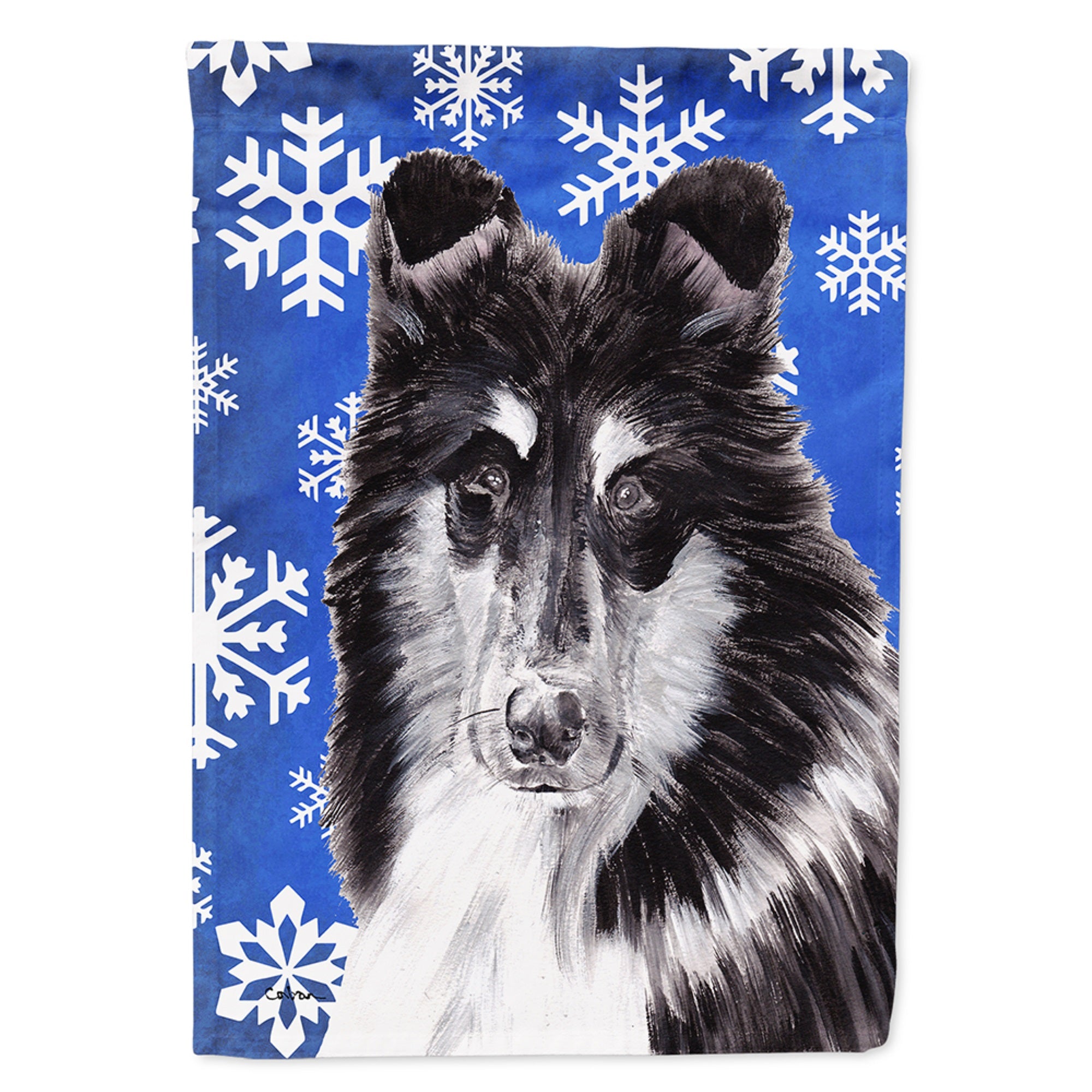 Black And White Collie Winter Snowflakes Flag Garden Size