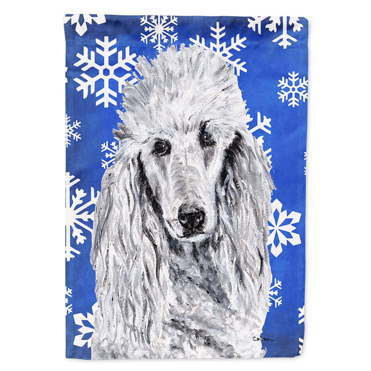 White Standard Poodle Winter Snowflakes Flag Garden Size
