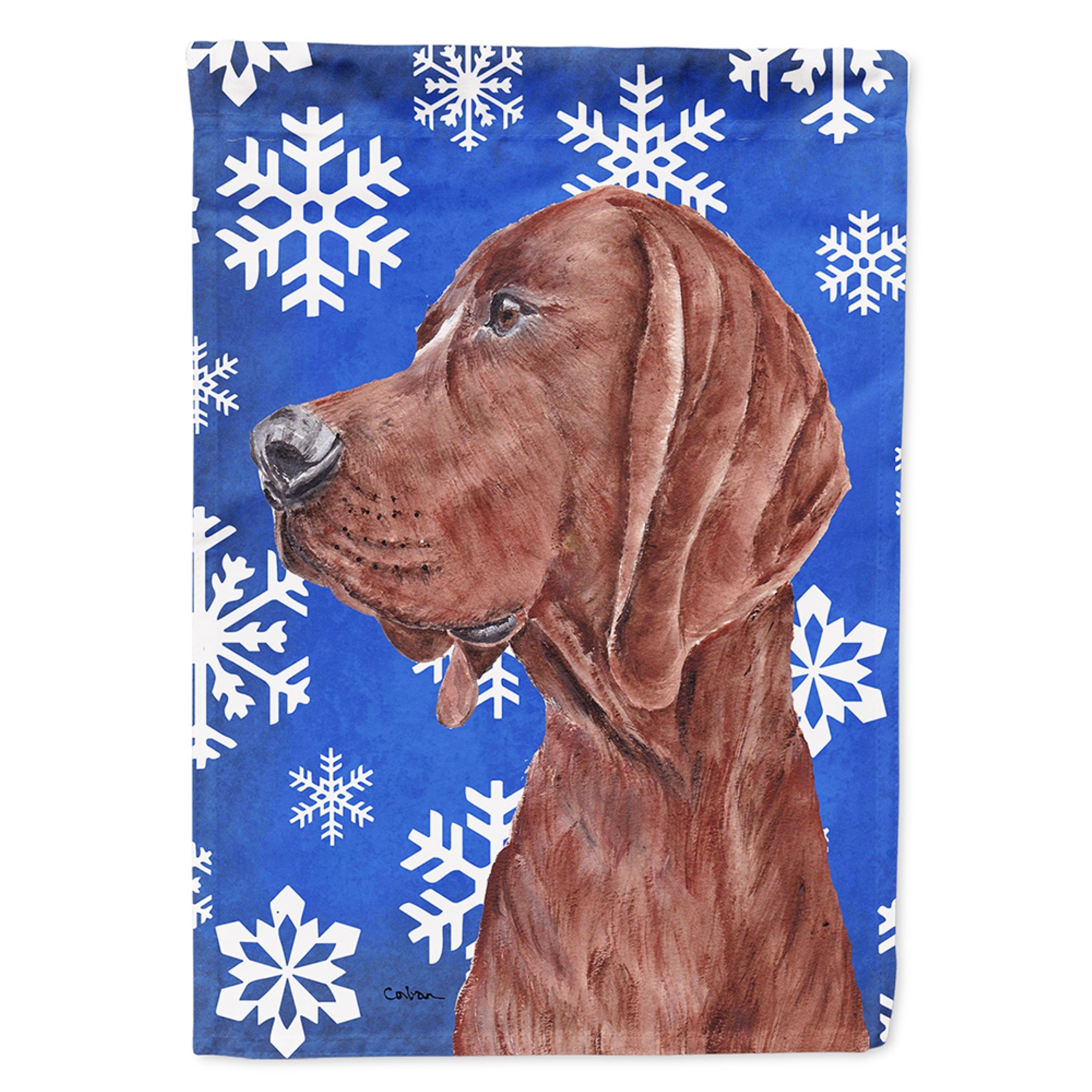 Redbone Coonhound Winter Snowflakes Flag Garden Size