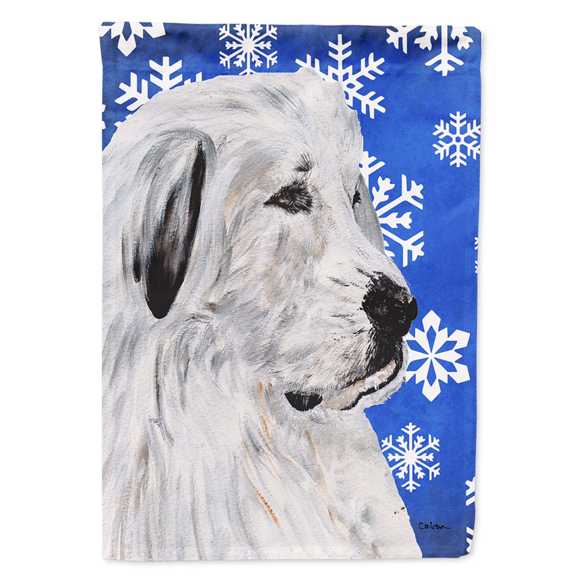 Great Pyrenees Winter Snowflakes Flag Garden Size
