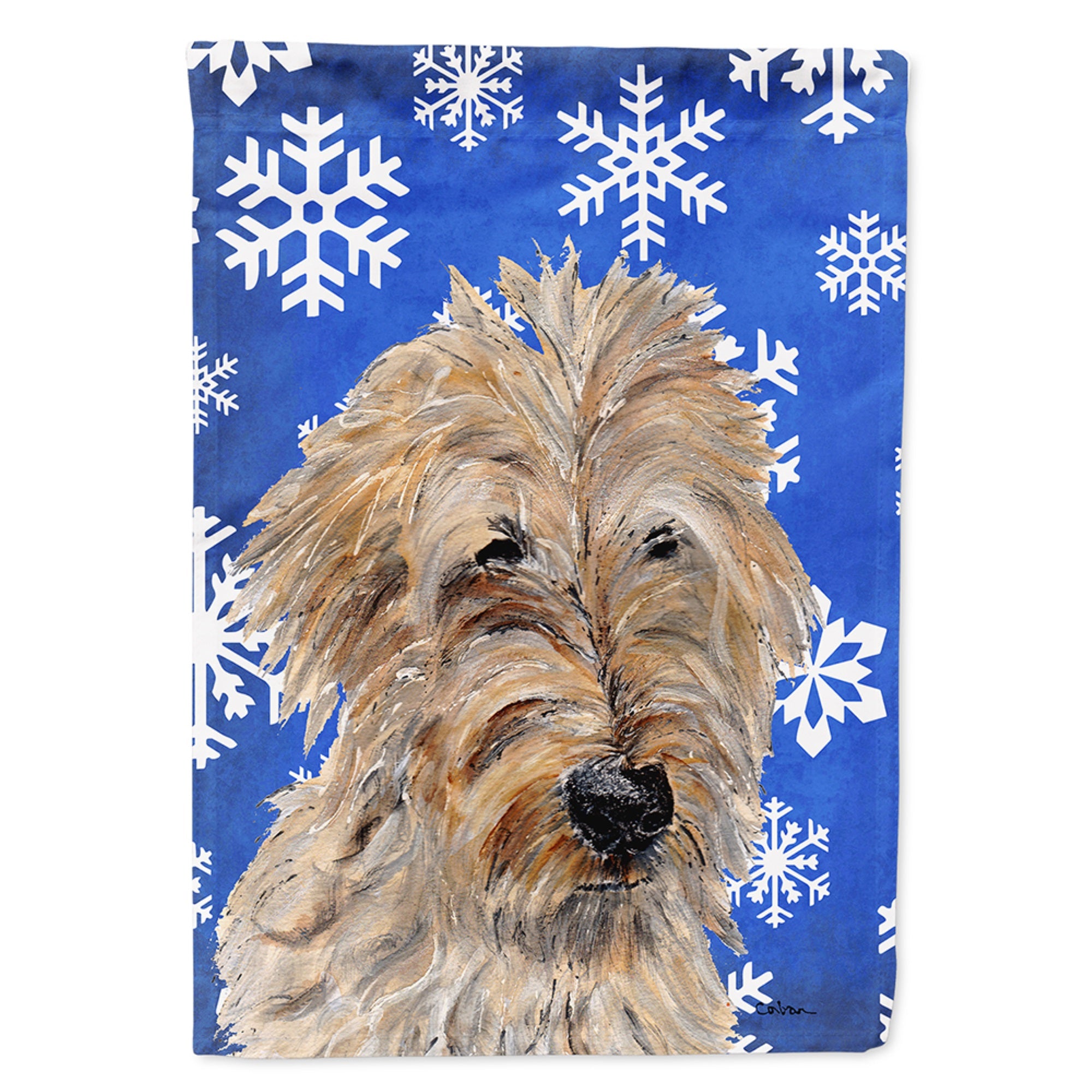 Golden Doodle 2 Winter Snowflakes Flag Garden Size
