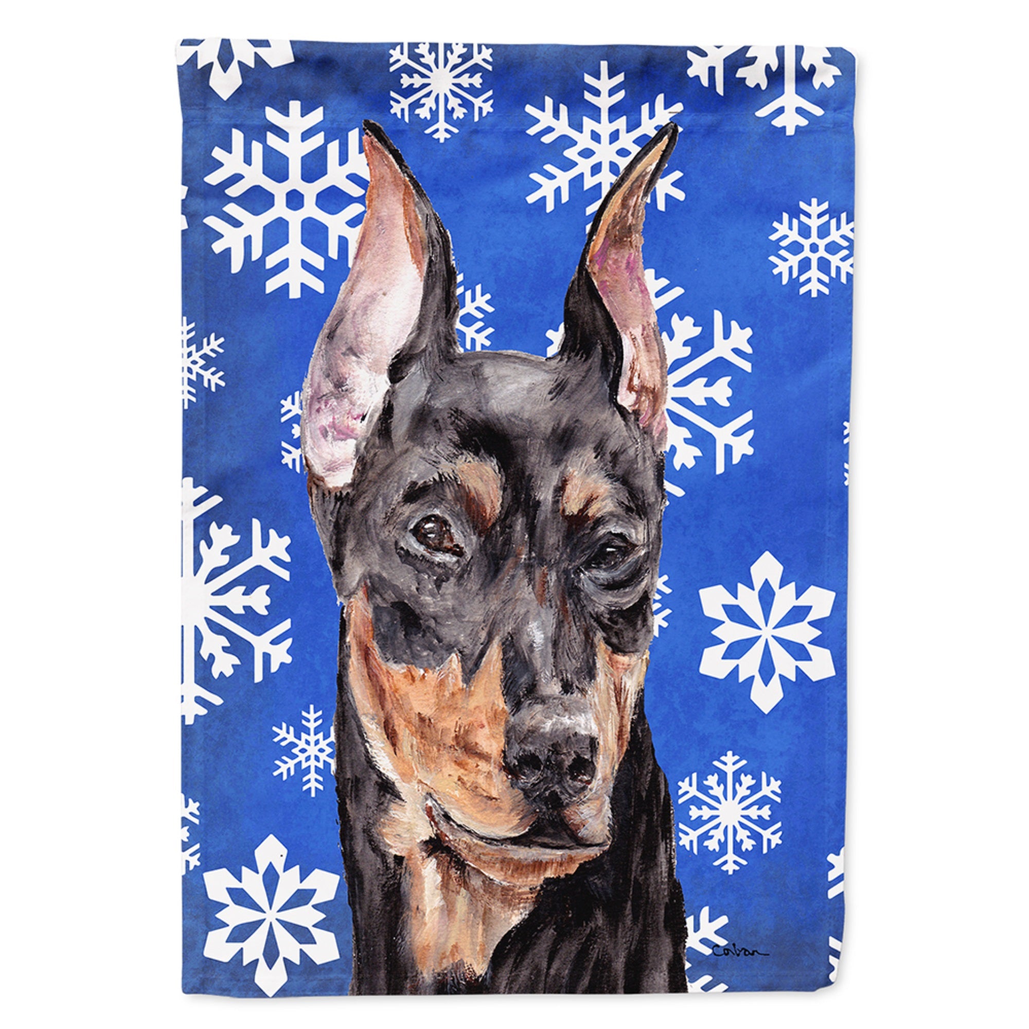 German Pinscher Winter Snowflakes Flag Garden Size