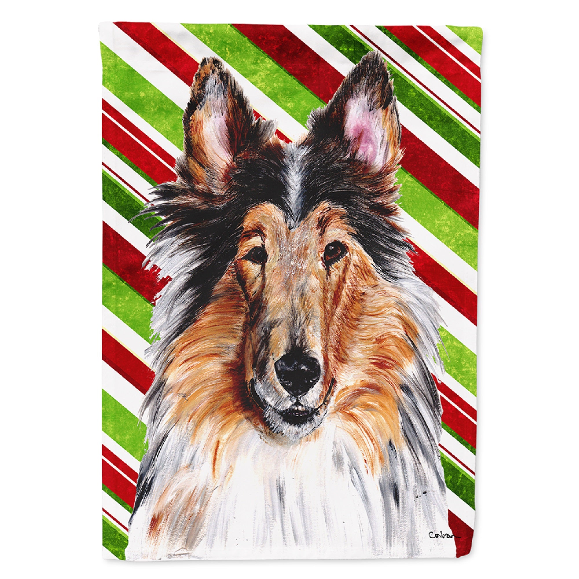 Collie Candy Cane Christmas Flag Garden Size