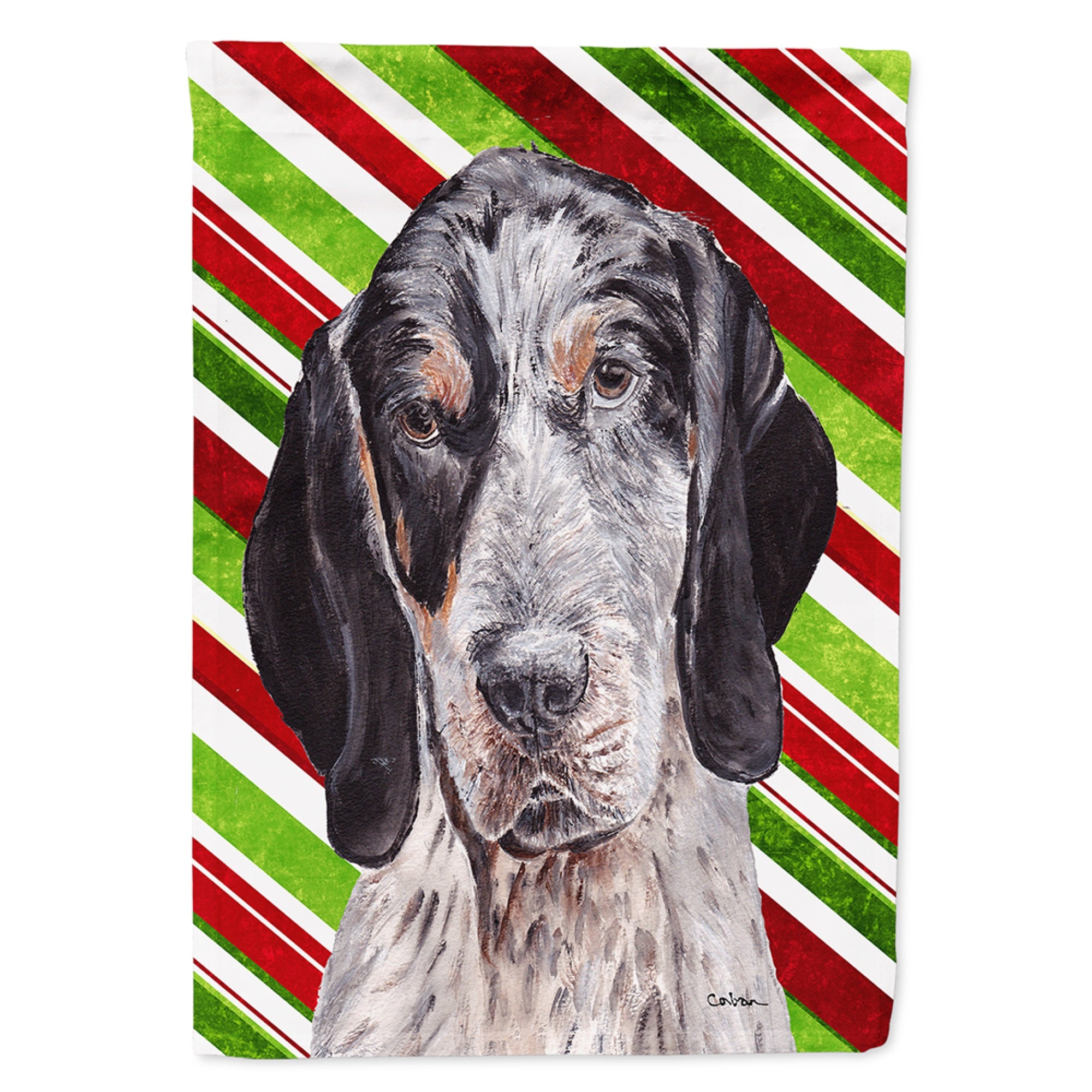Blue Tick Coonhound Candy Cane Christmas Flag Garden Size