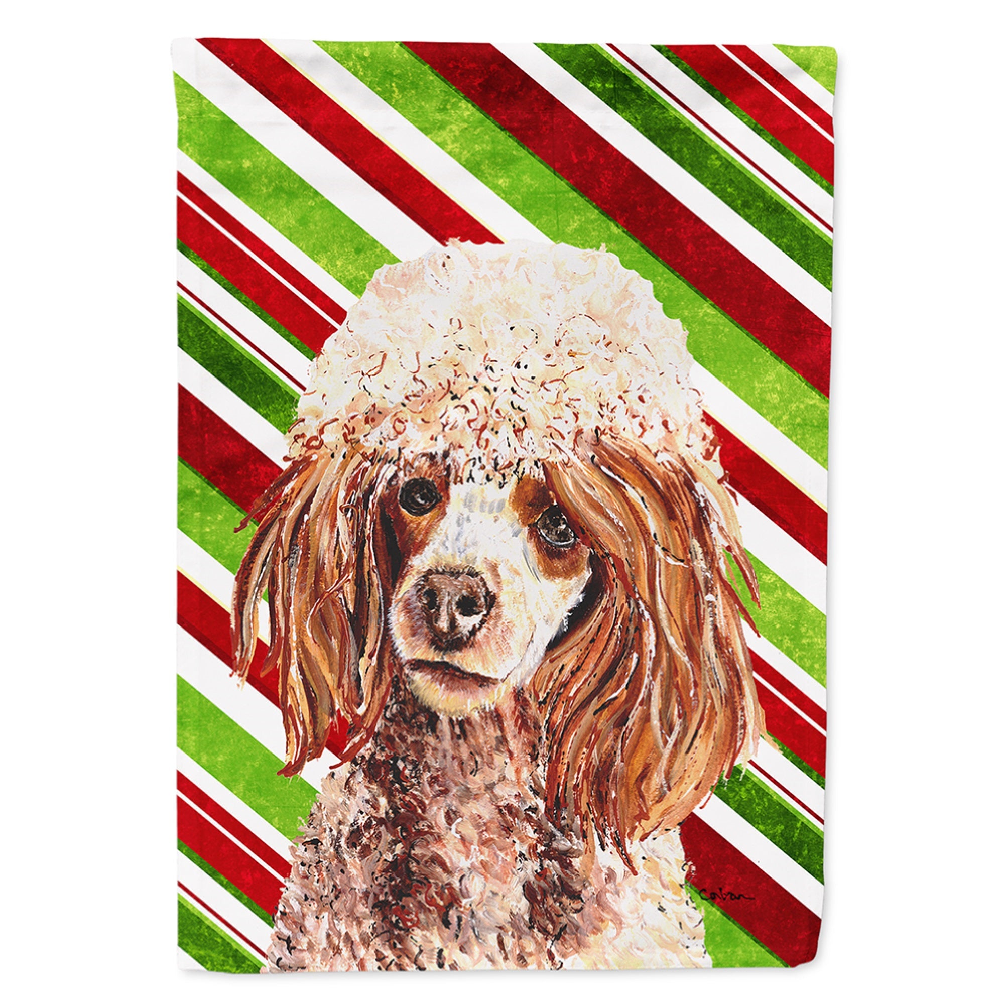 Red Miniature Poodle Candy Cane Christmas Flag Garden Size