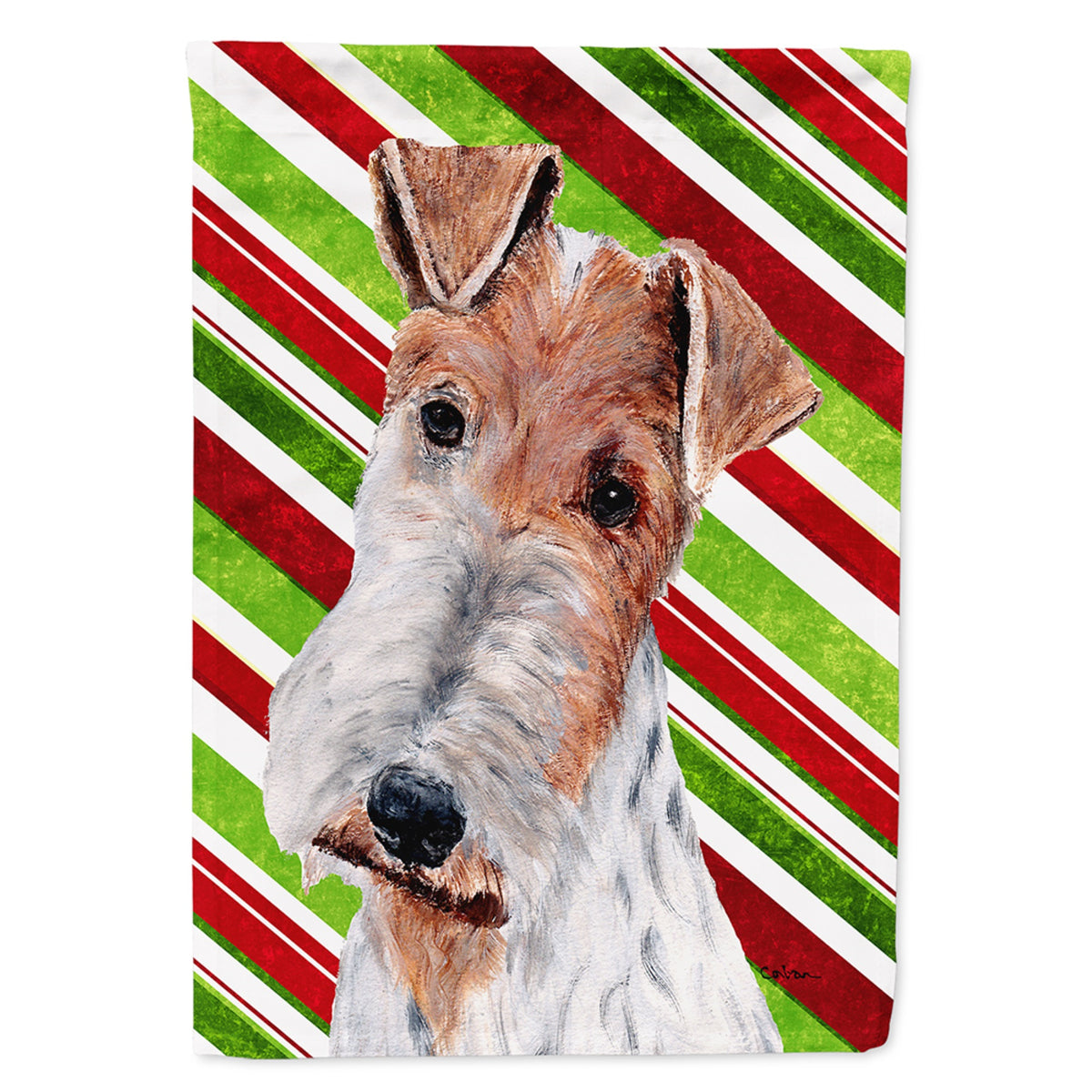 Wire Fox Terrier Candy Cane Christmas Flag Garden Size