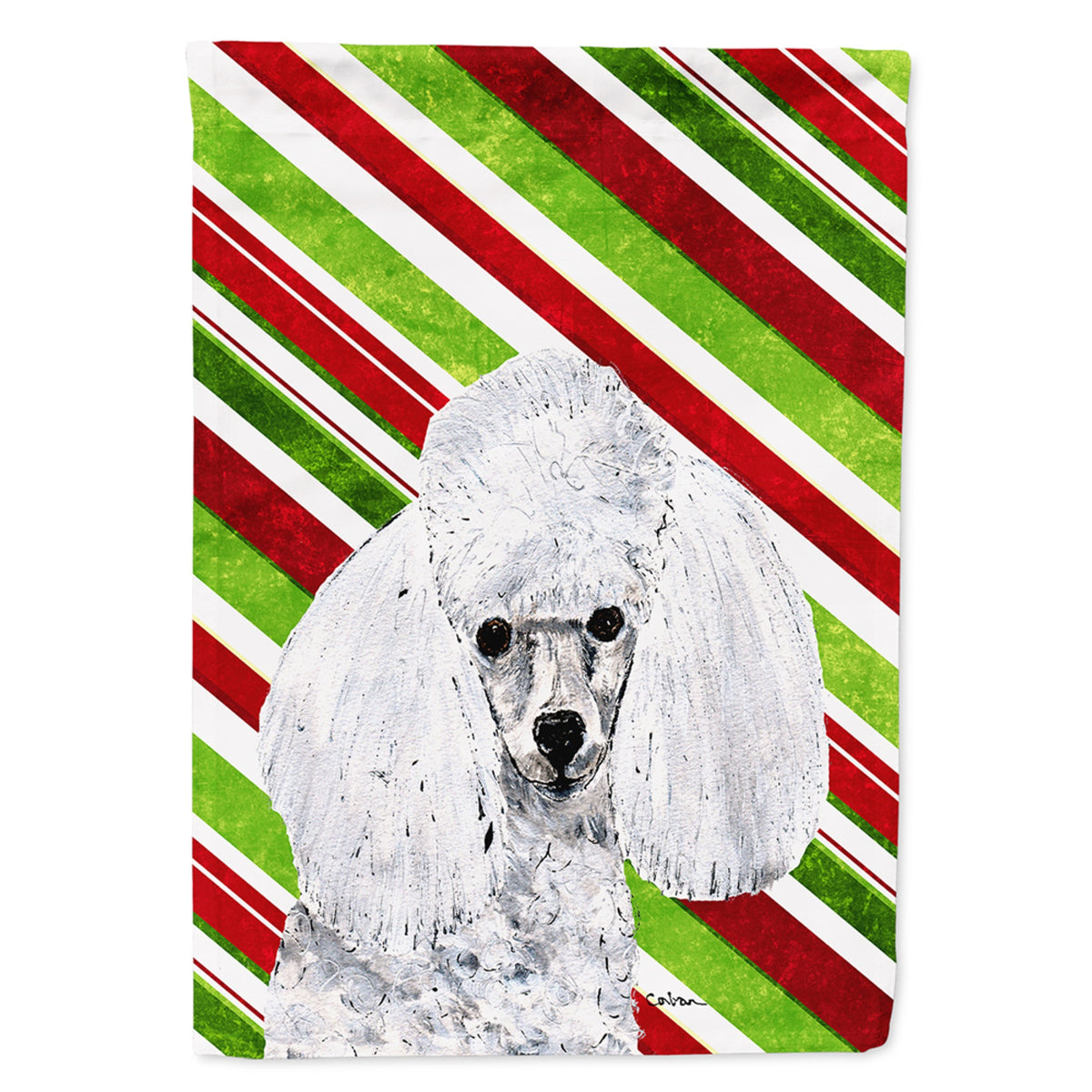 White Toy Poodle Candy Cane Christmas Flag Garden Size