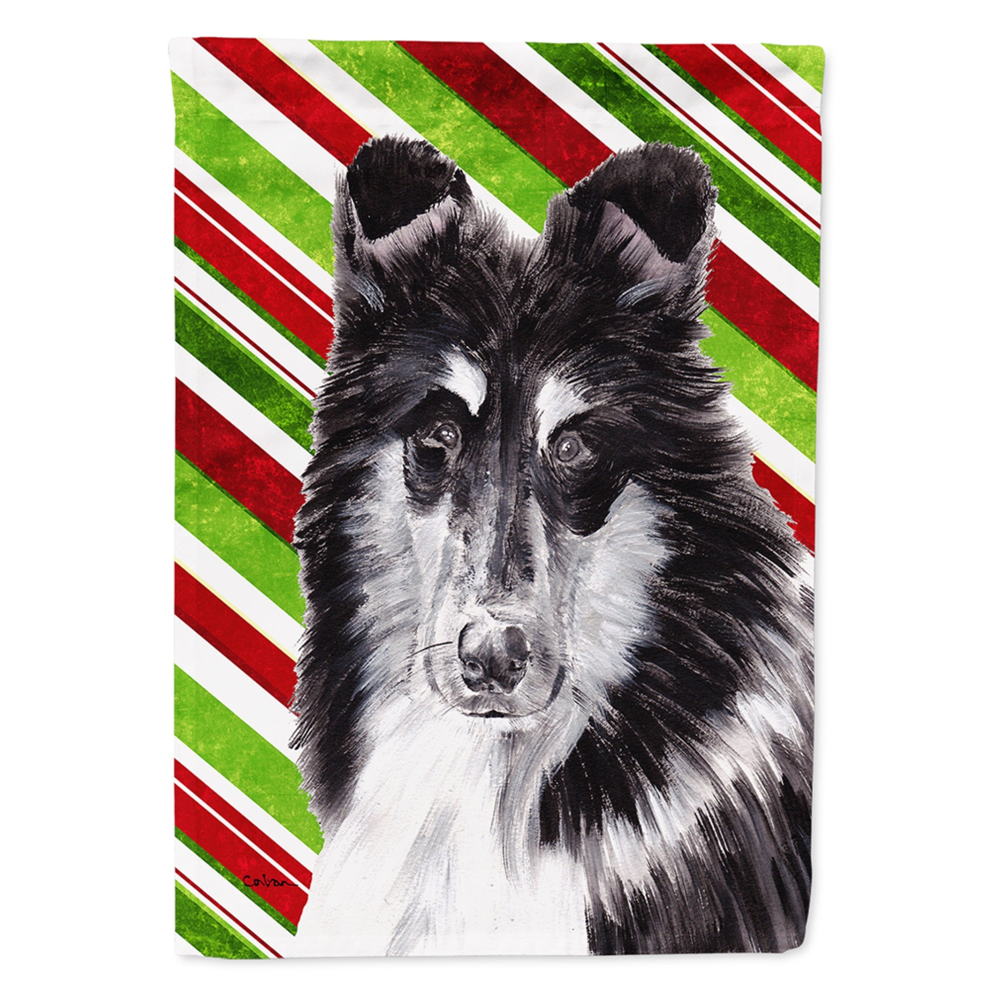 Black And White Collie Candy Cane Christmas Flag Garden Size