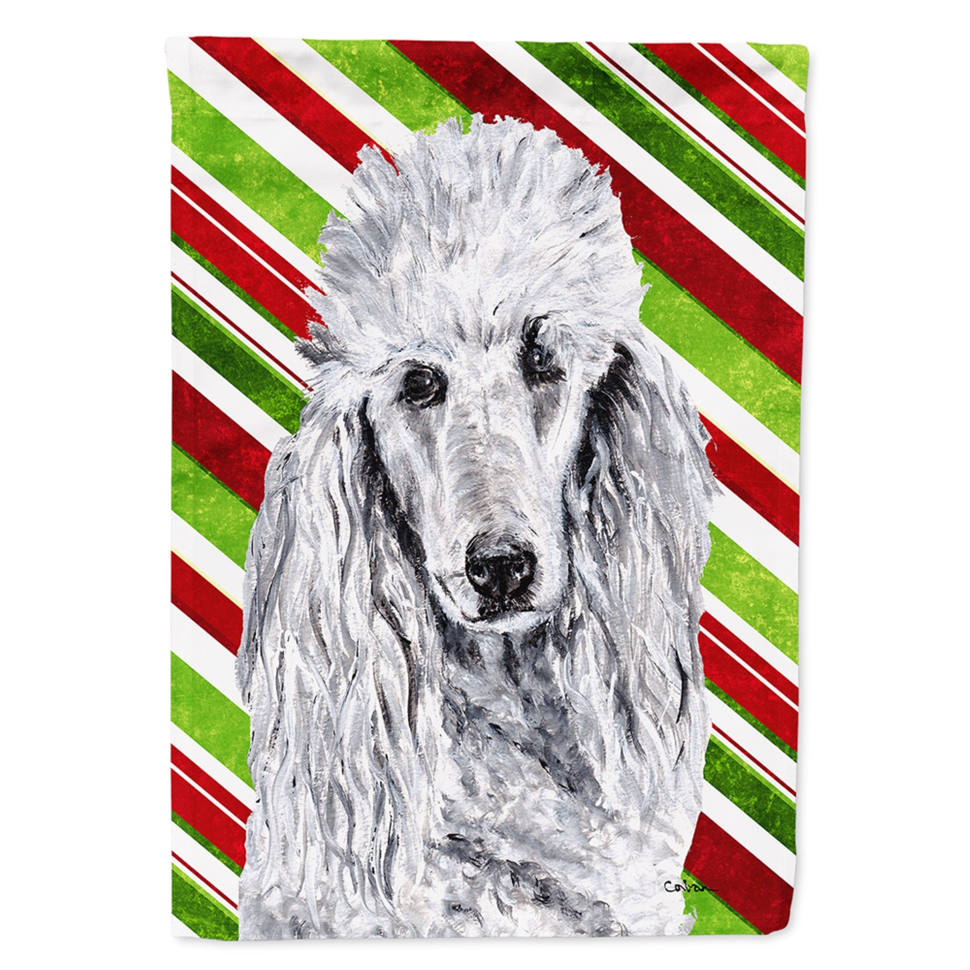 White Standard Poodle Candy Cane Christmas Flag Garden Size