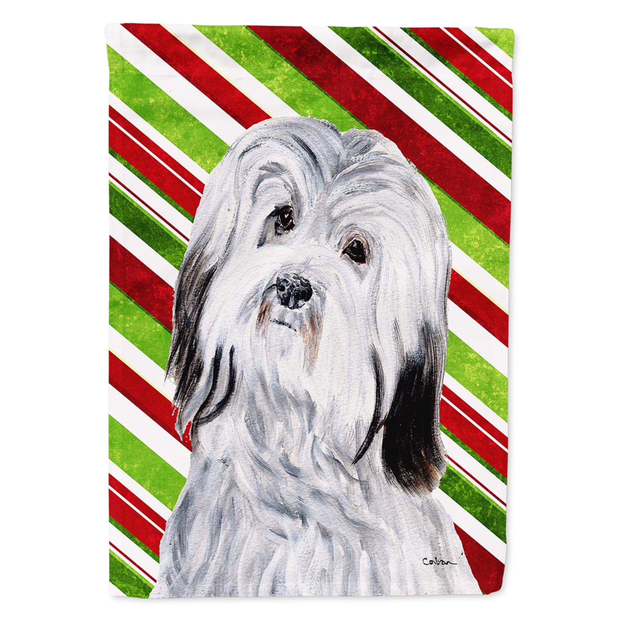 Havanese Candy Cane Christmas Flag Garden Size
