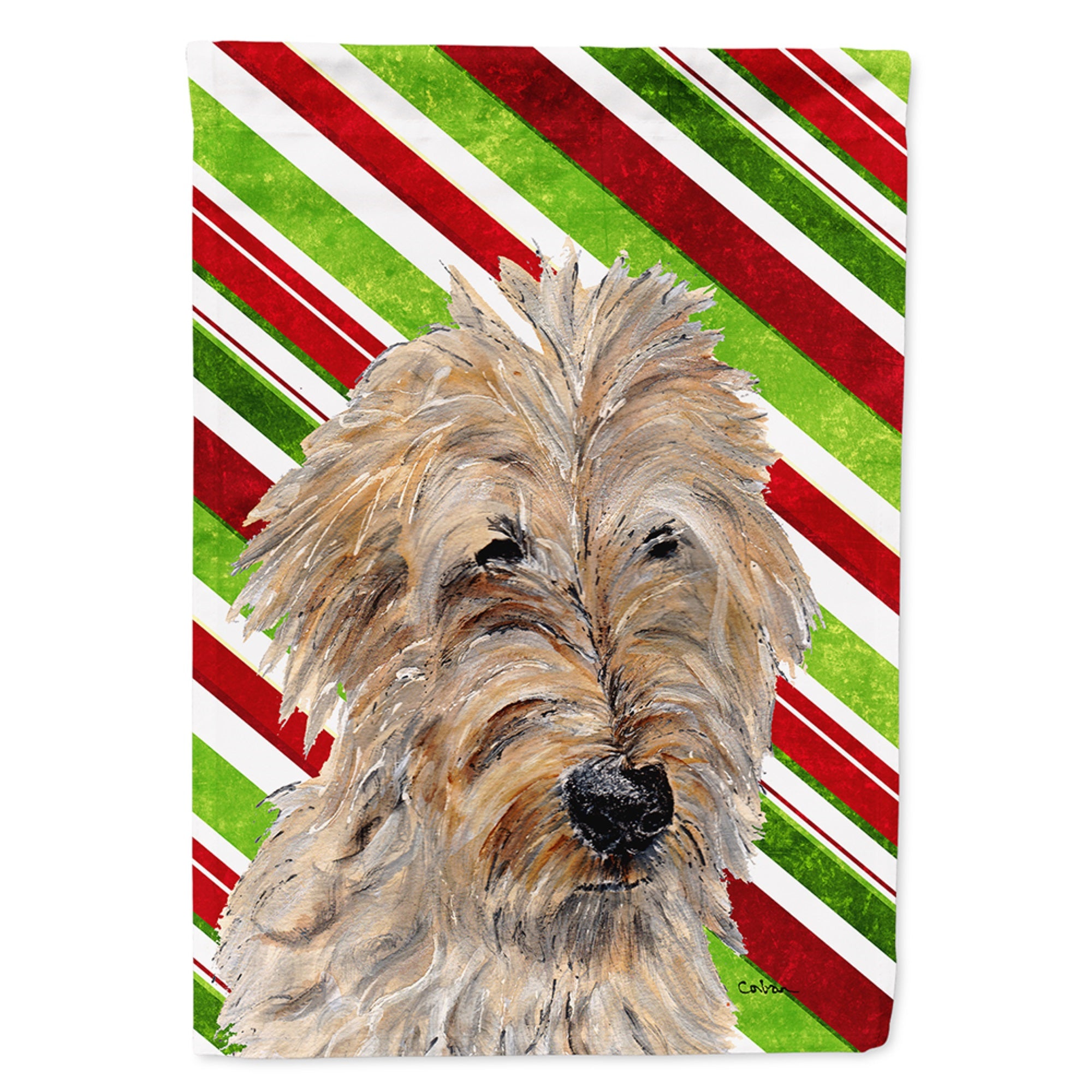Golden Doodle 2 Candy Cane Christmas Flag Garden Size