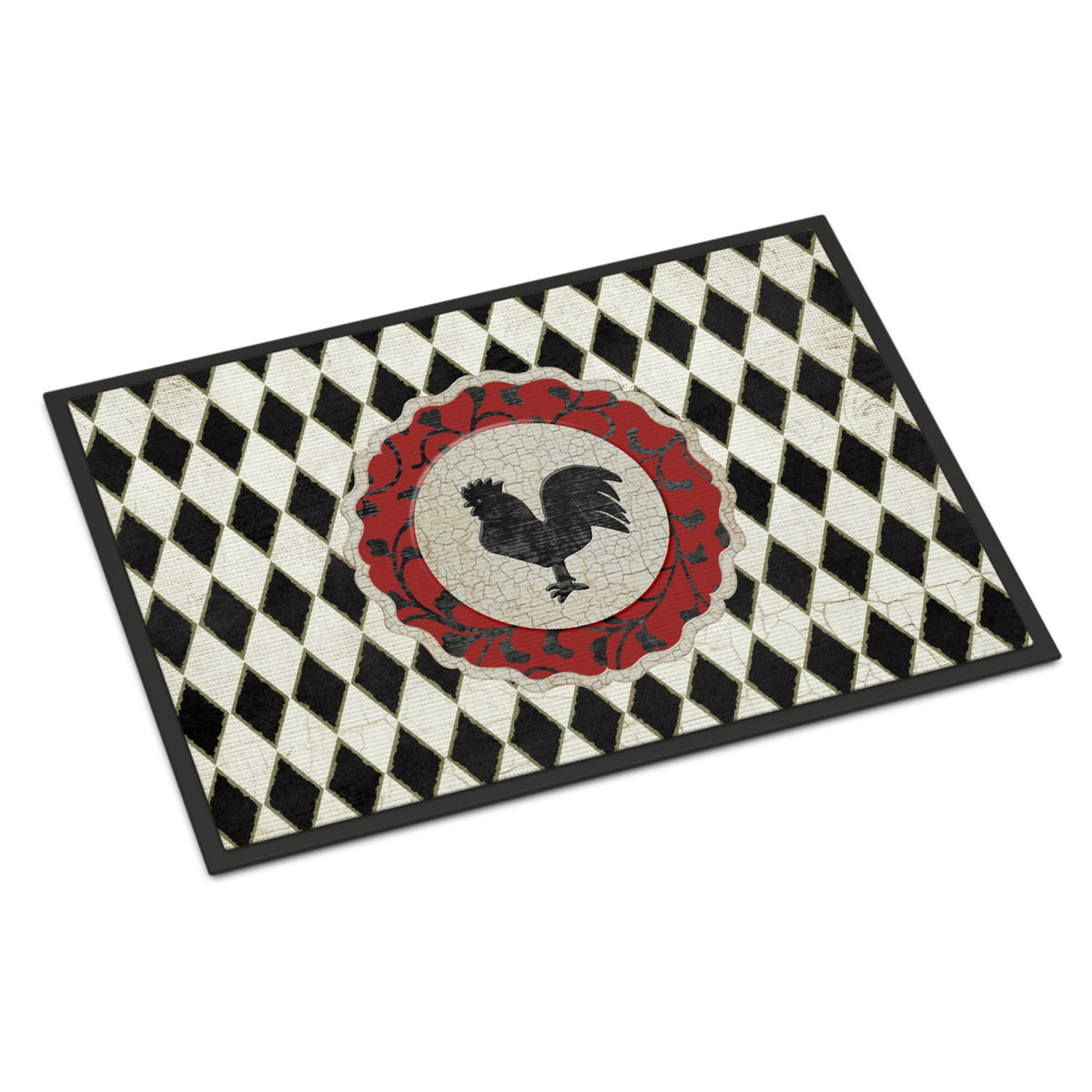Rooster Harlequin Black And White Indoor Or Outdoor Mat 18X27