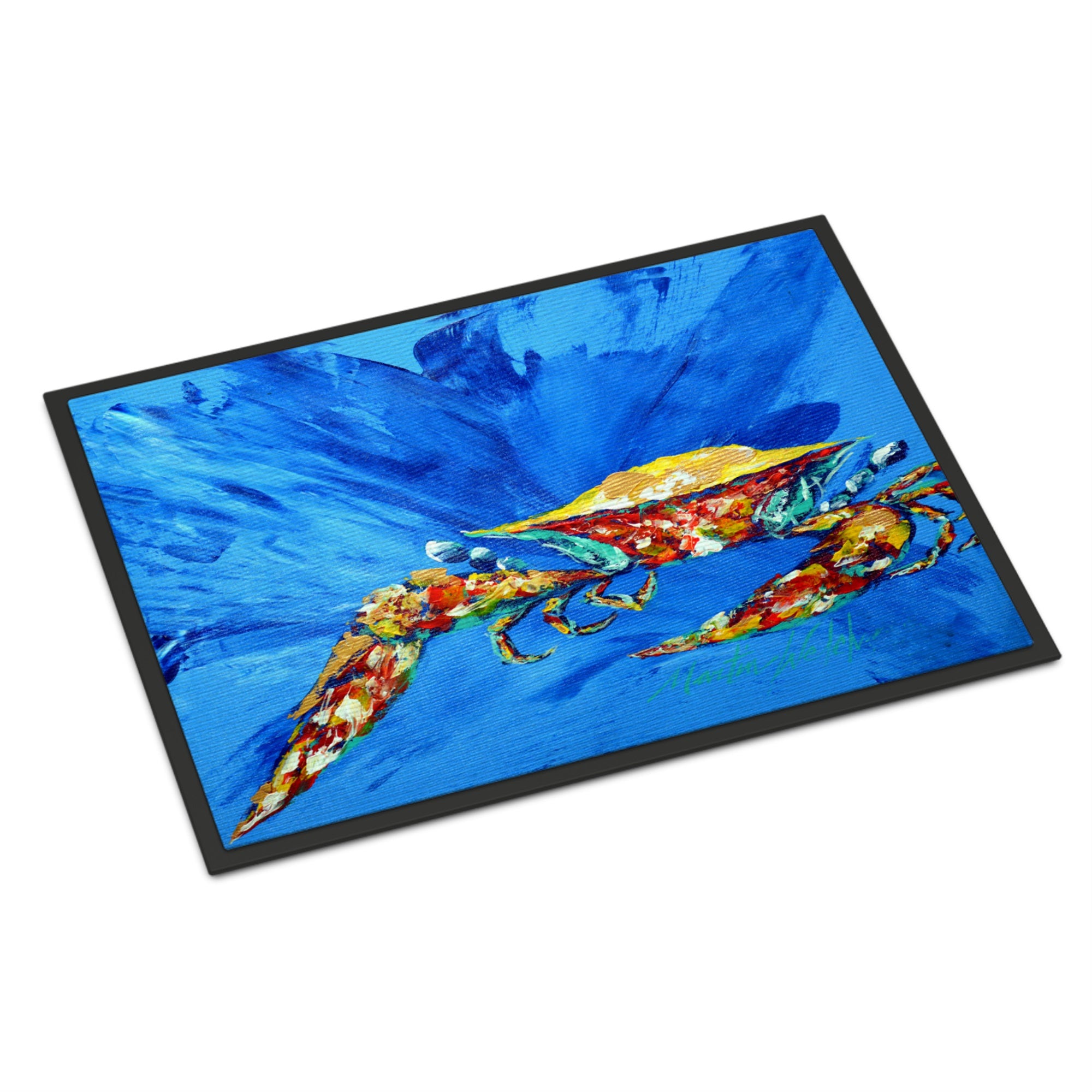 Big Spash Crab In Blue Indoor Or Outdoor Mat 18X27