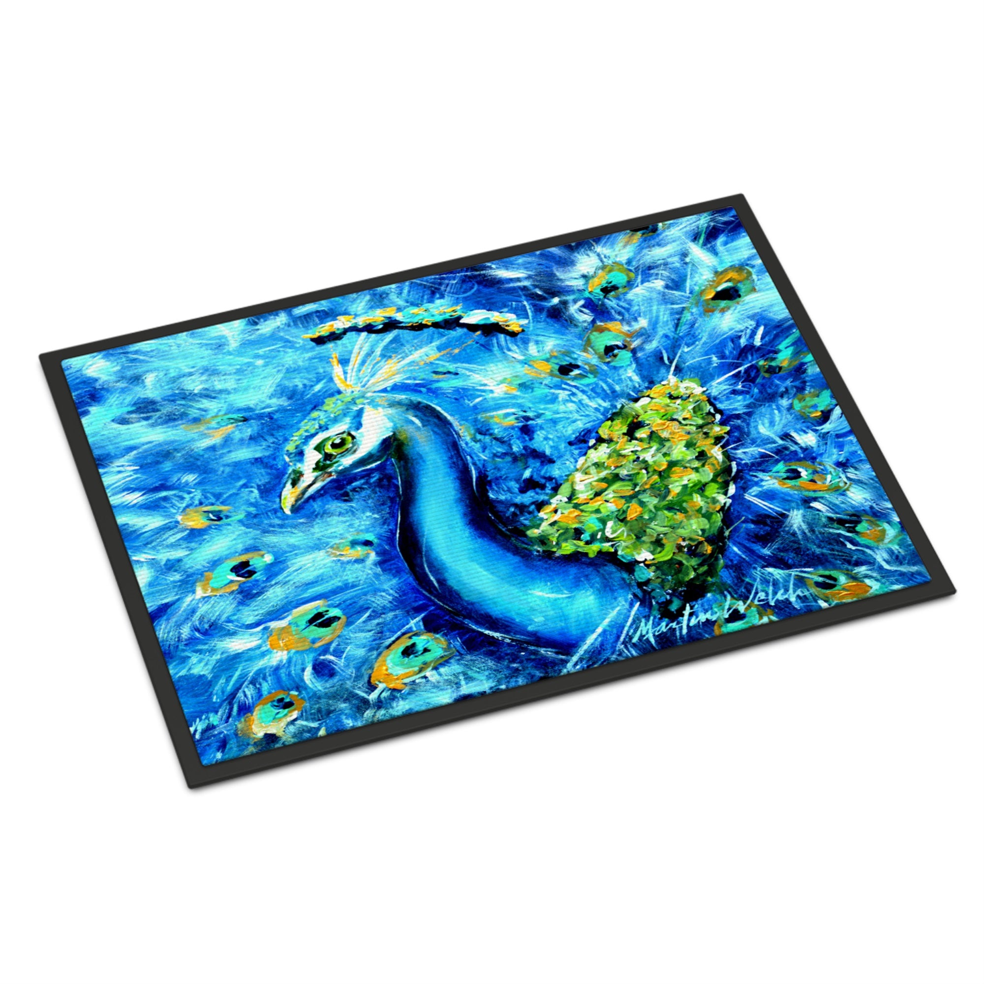 Peacock Straight Up In Blue Indoor Or Outdoor Mat 18X27