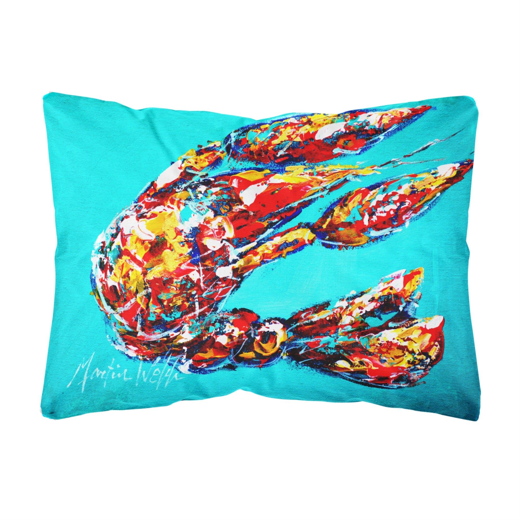 Lucy The Crawfish In Blue Canvas Fabric Decorative Pillow