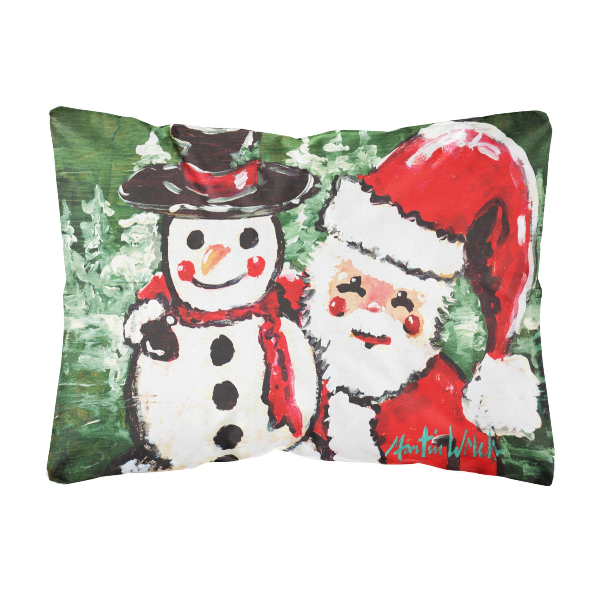 Friends Snowman And Santa Claus Canvas Fabric Decorative Pillow