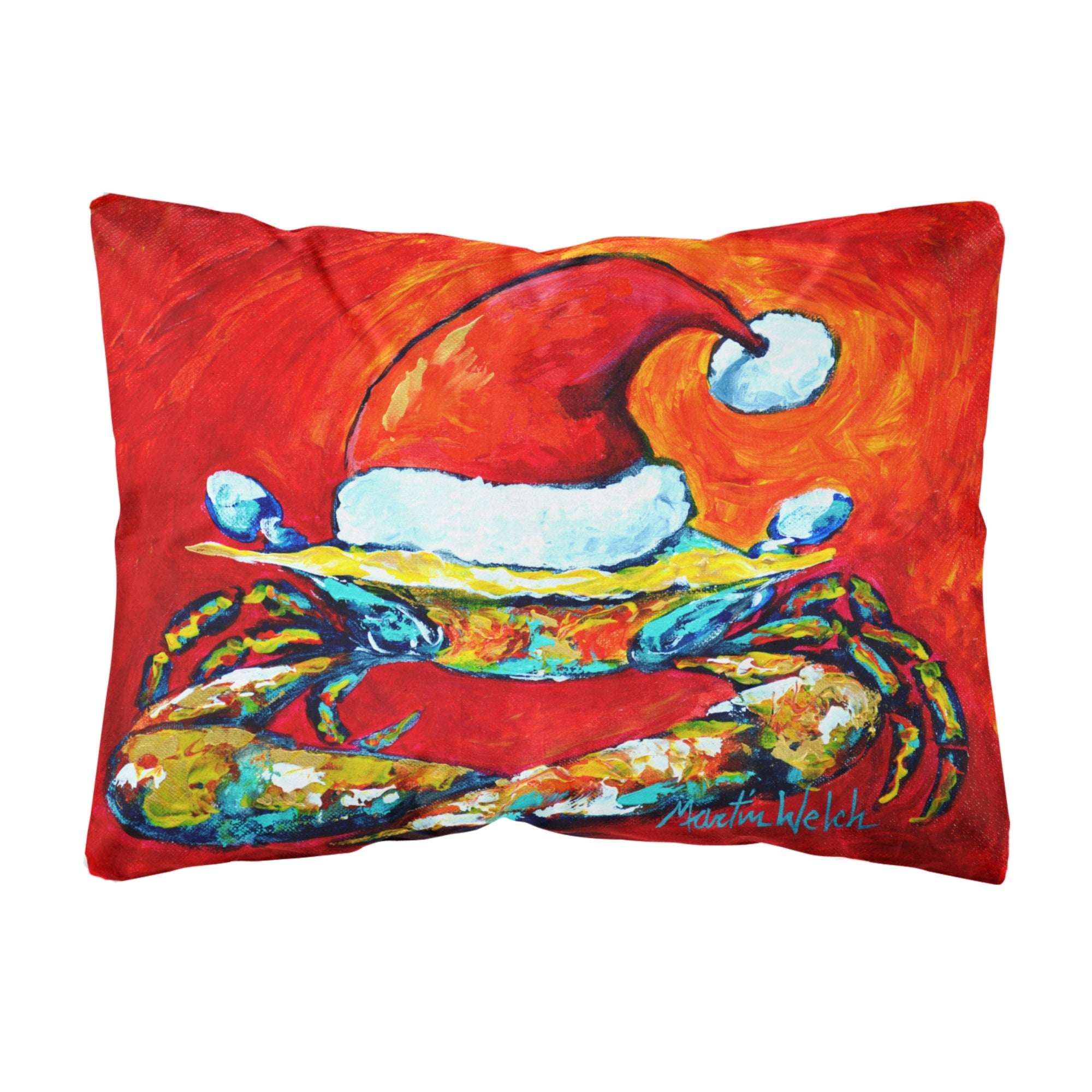 Crab In Santa Hat Santa Claws Canvas Fabric Decorative Pillow