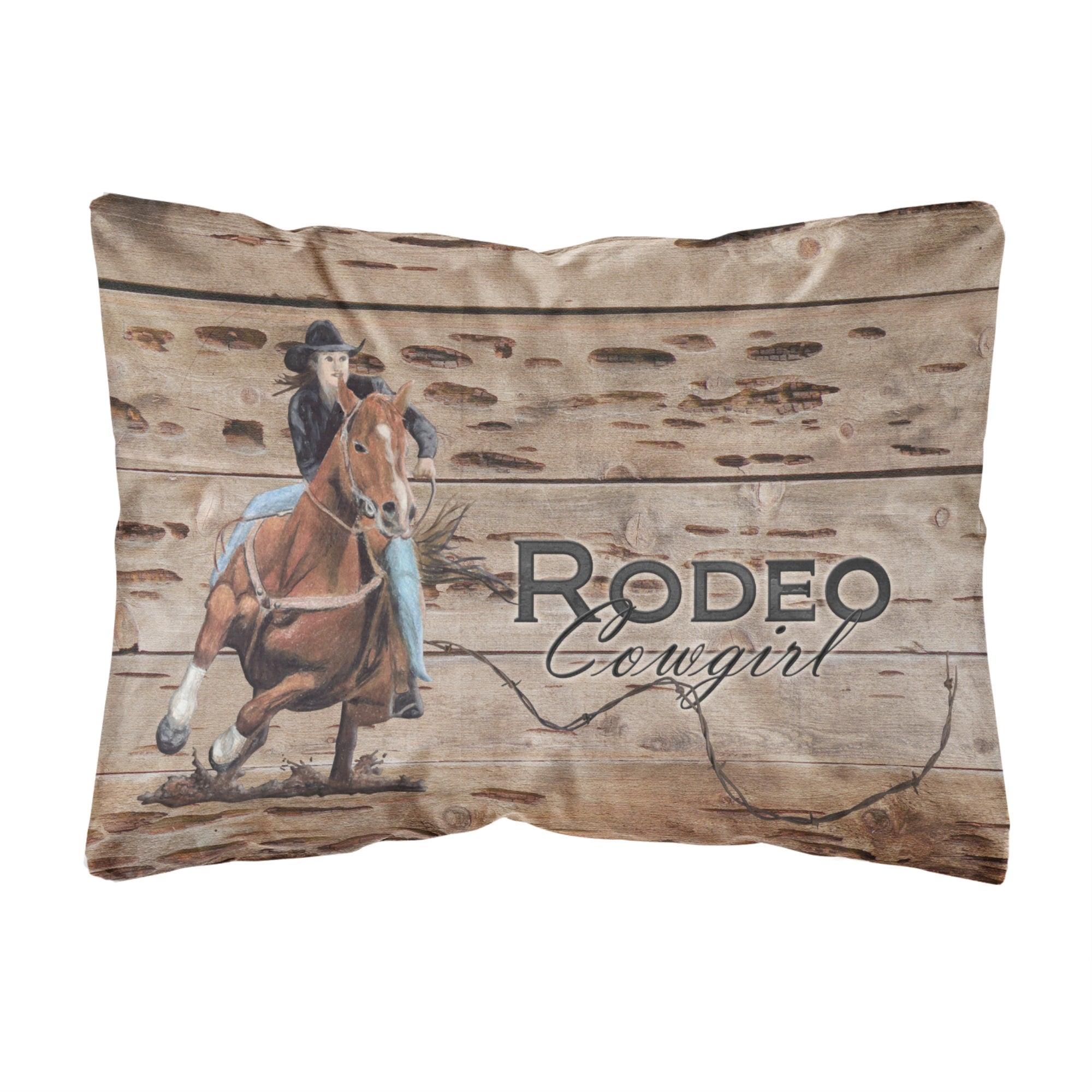 Rodeo Cowgirl Barrel Racer Canvas Fabric Decorative Pillow