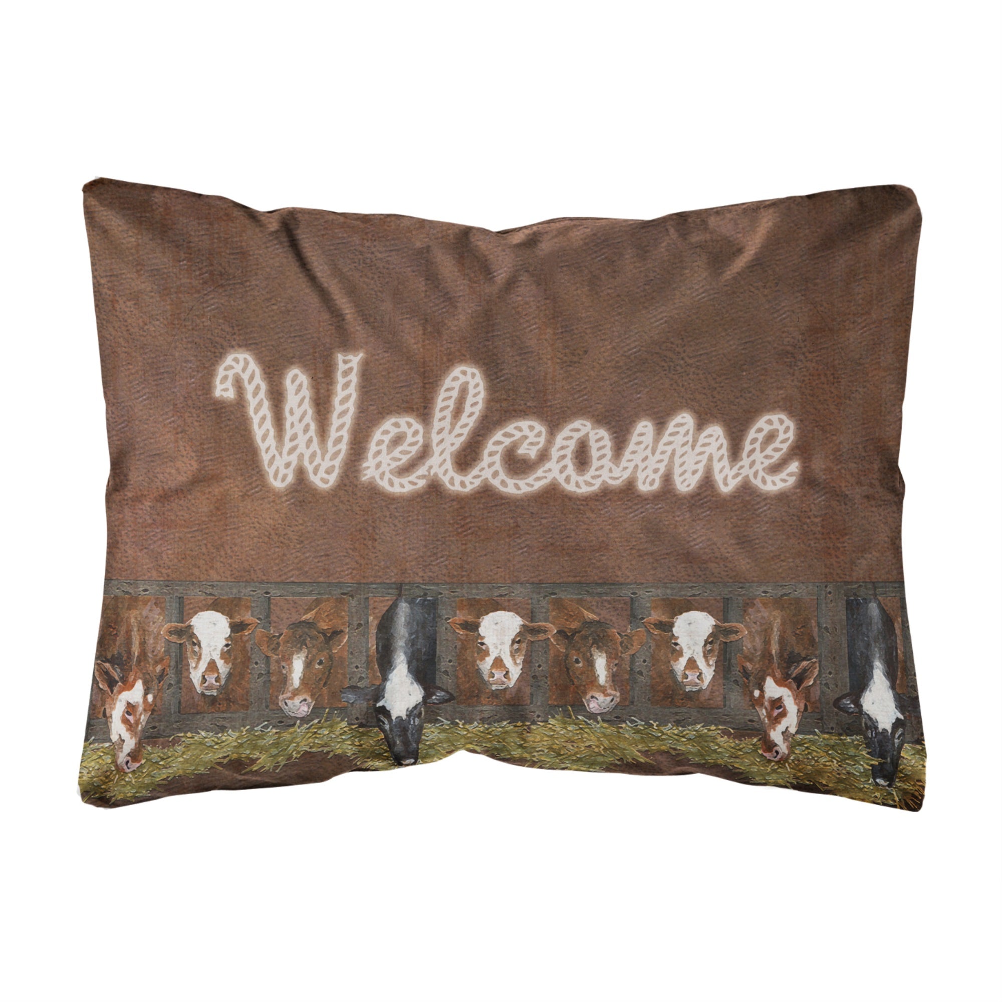 Welcome Mat With Cows Canvas Fabric Decorative Pillow