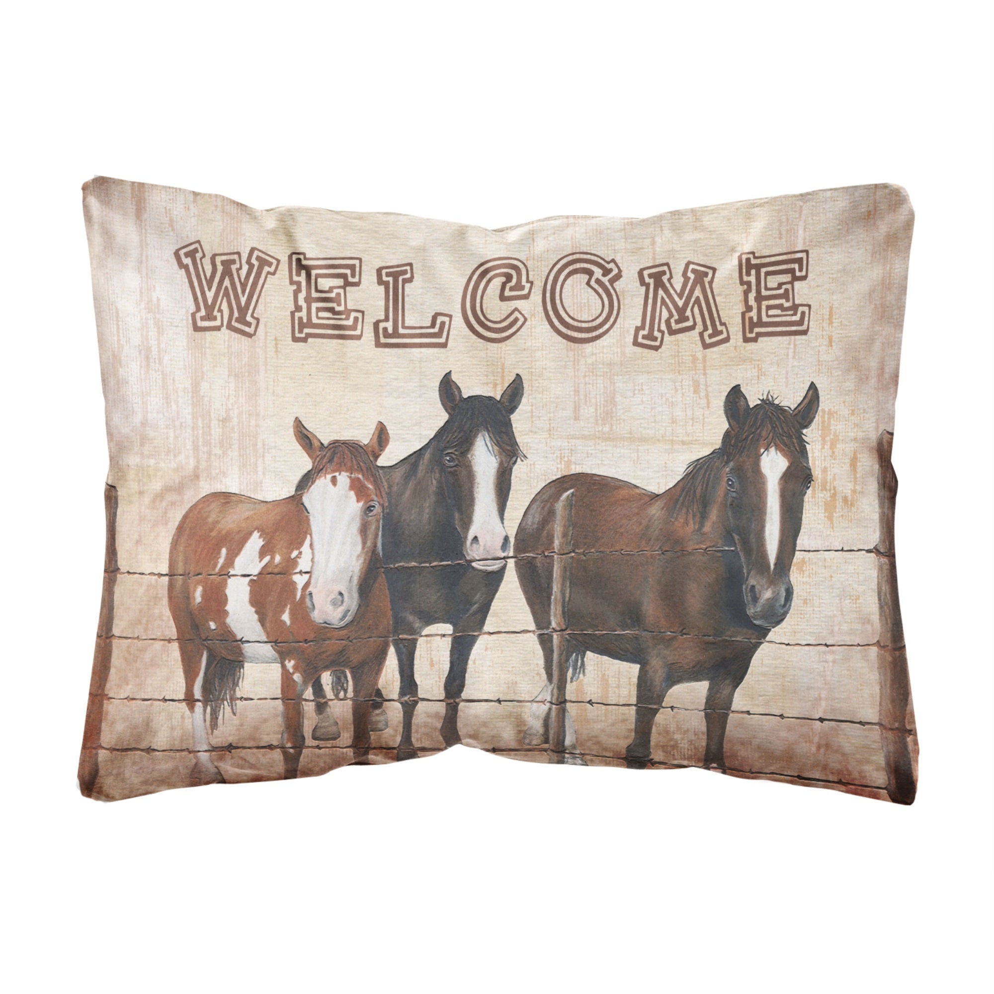Welcome Mat With Horses Canvas Fabric Decorative Pillow