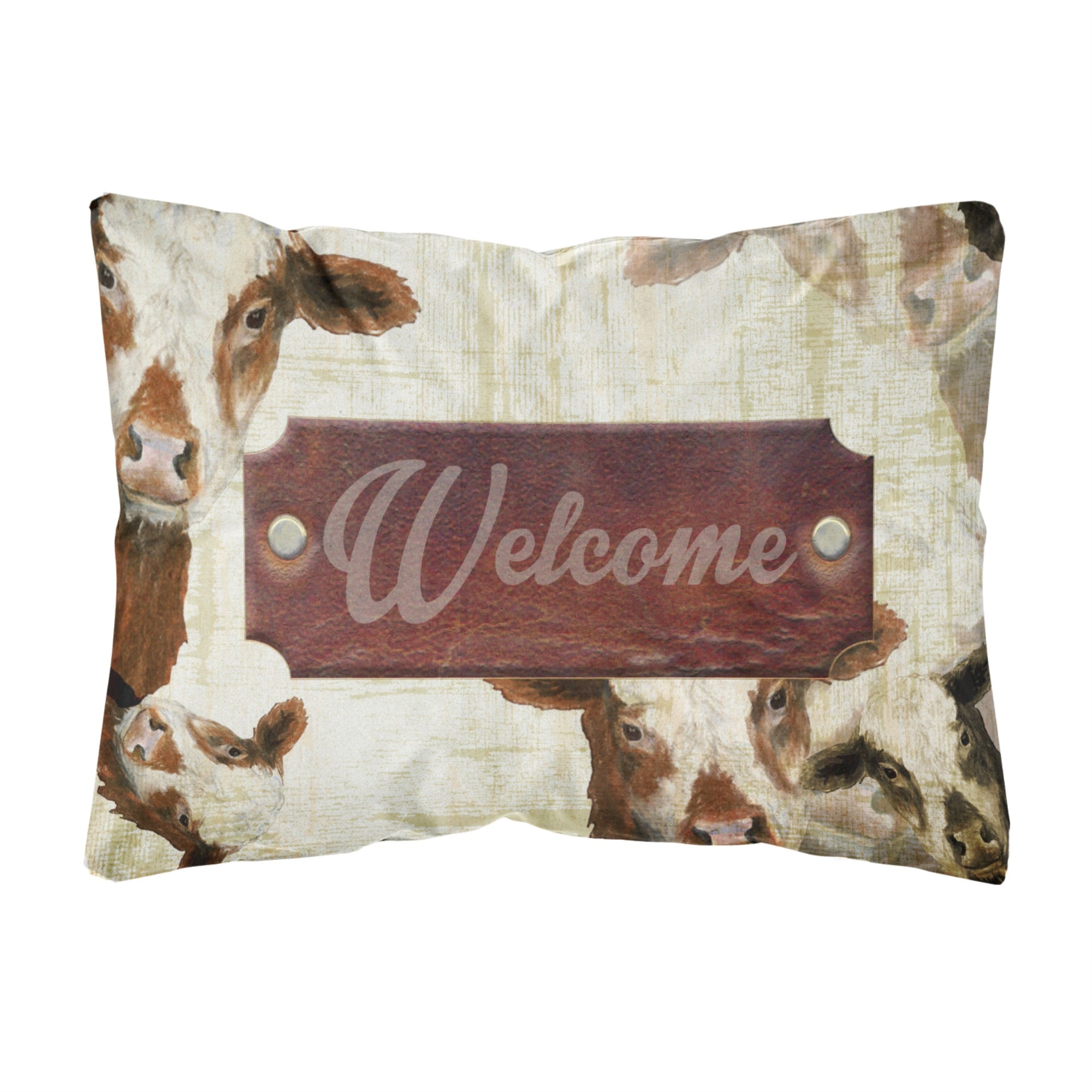 Welcome Cow Canvas Fabric Decorative Pillow