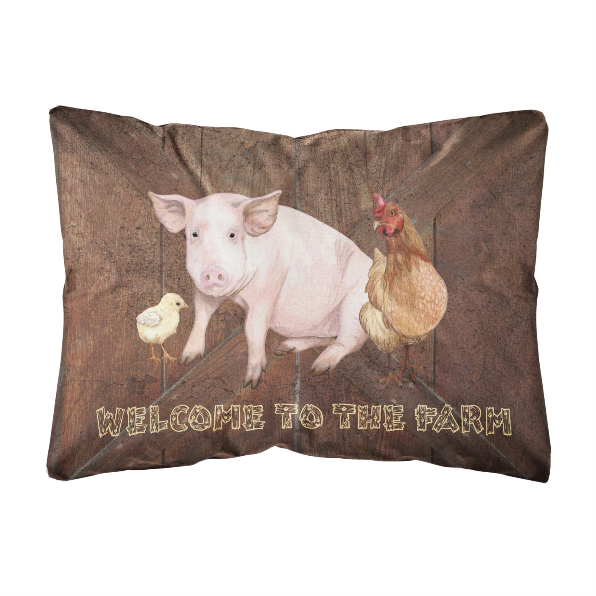 Welcome To The Farm With The Pig And Chicken Canvas Fabric Decorative Pillow