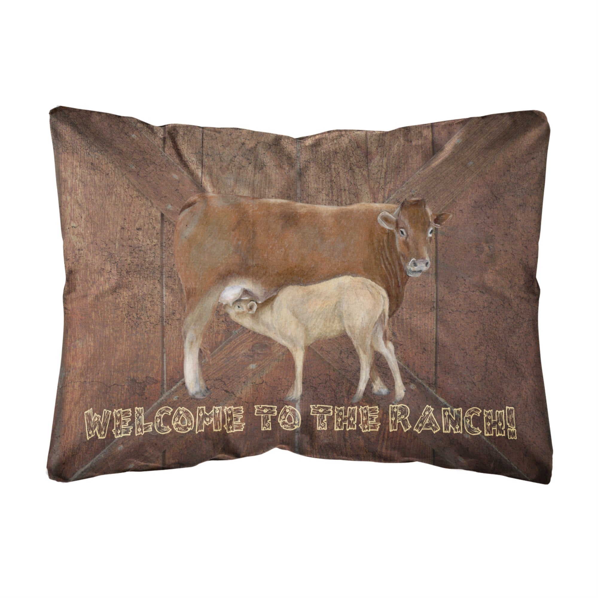 Welcome To The Ranch With The Cow And Baby Canvas Fabric Decorative Pillow