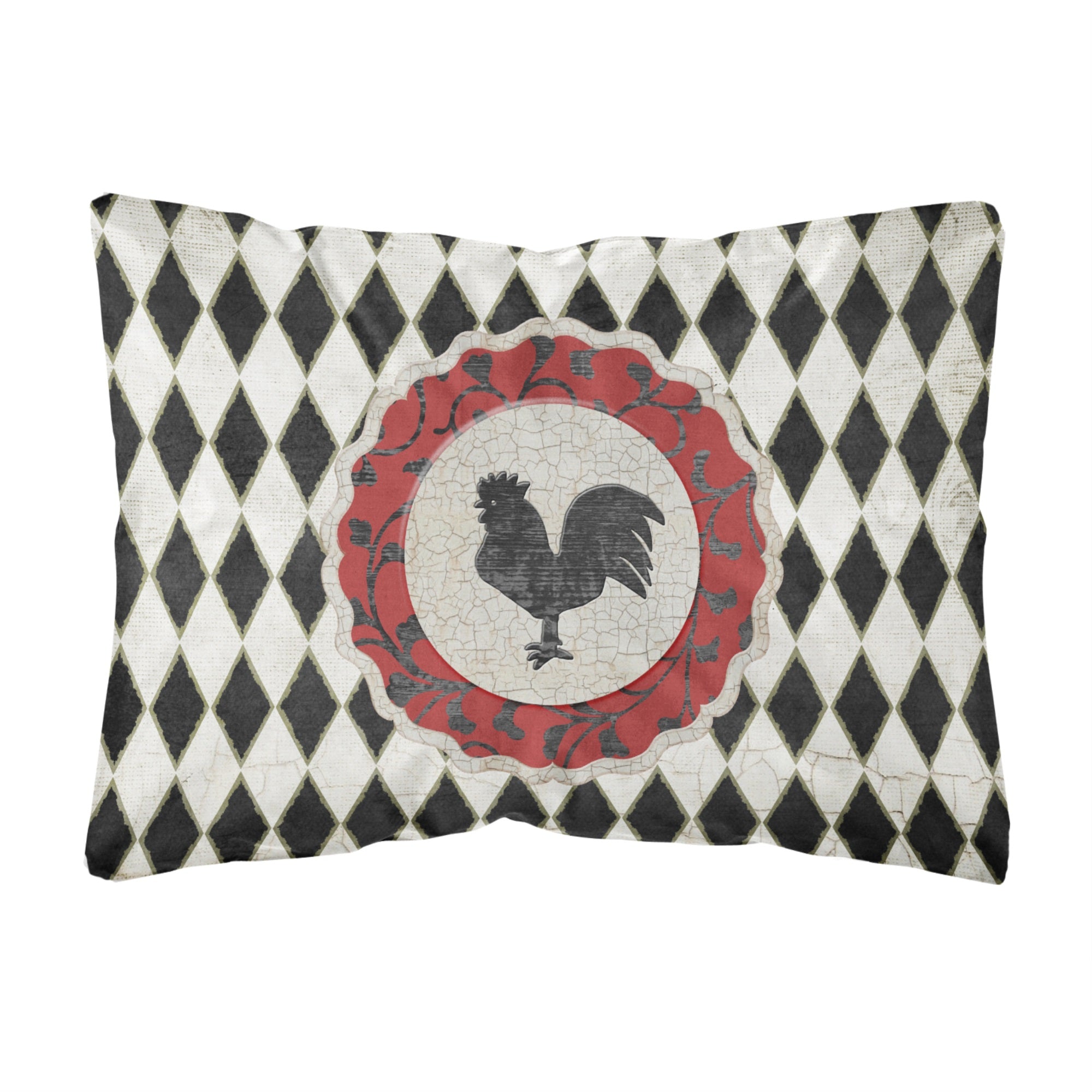 Rooster Harlequin Black And White Canvas Fabric Decorative Pillow