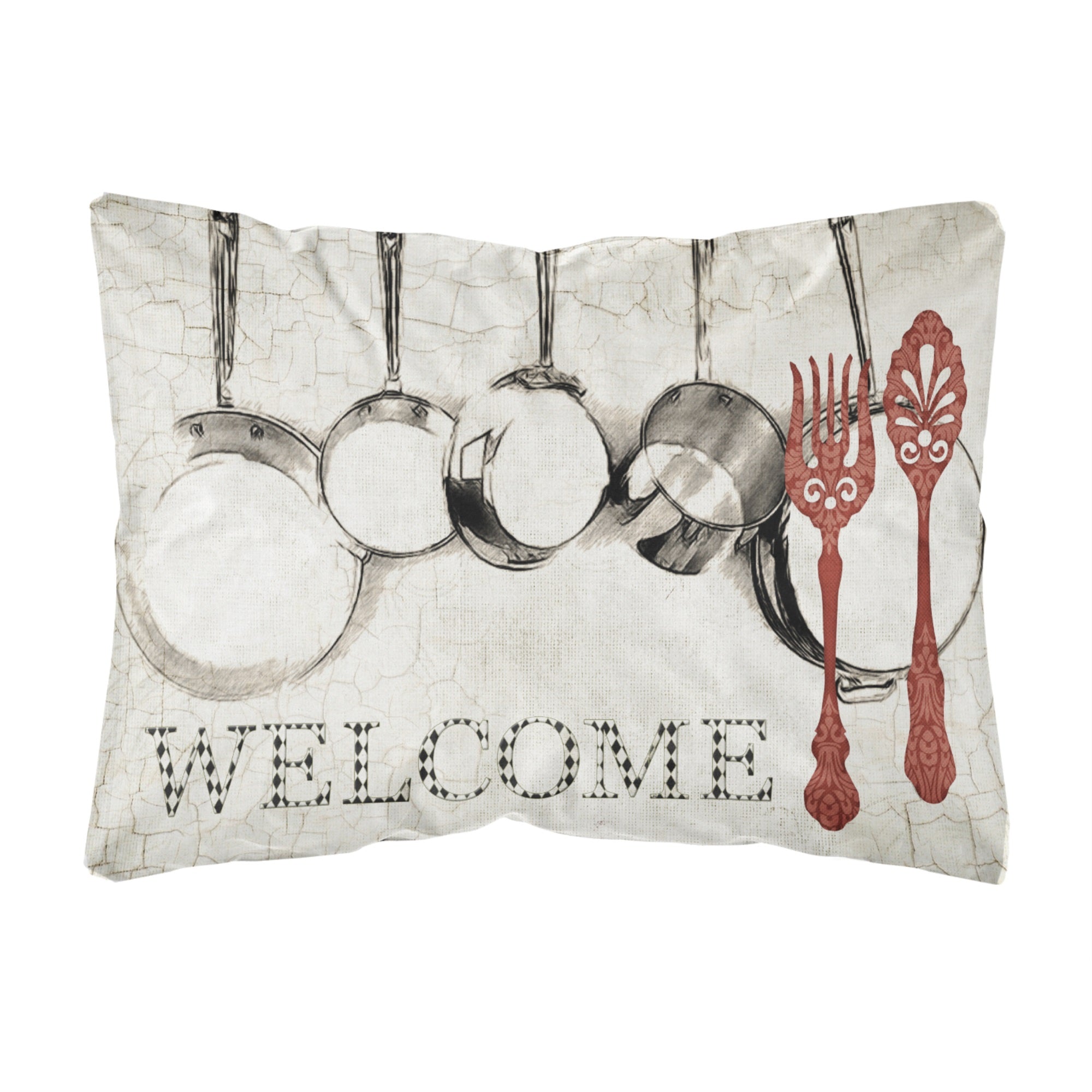 Pots And Pans Welcome Canvas Fabric Decorative Pillow