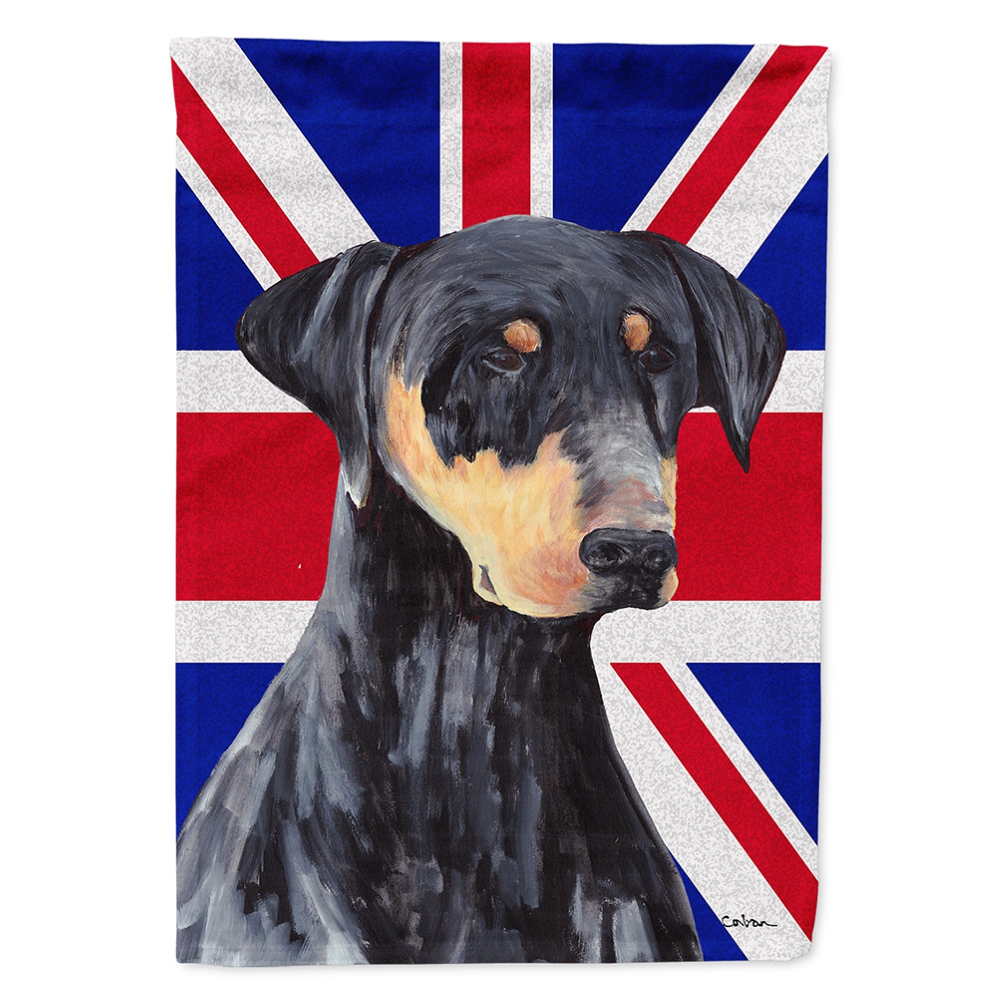 Doberman With English Union Jack British Flag Flag Garden Size