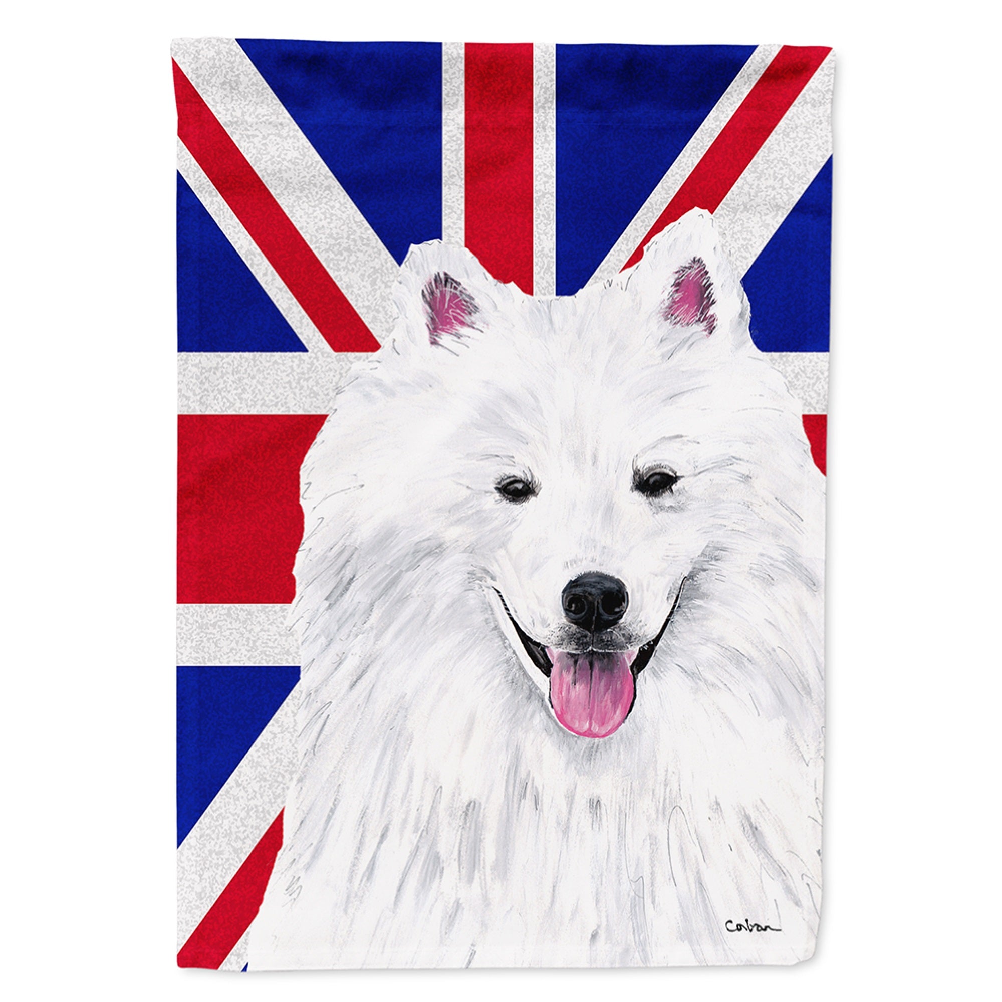 American Eskimo With English Union Jack British Flag Flag Garden Size