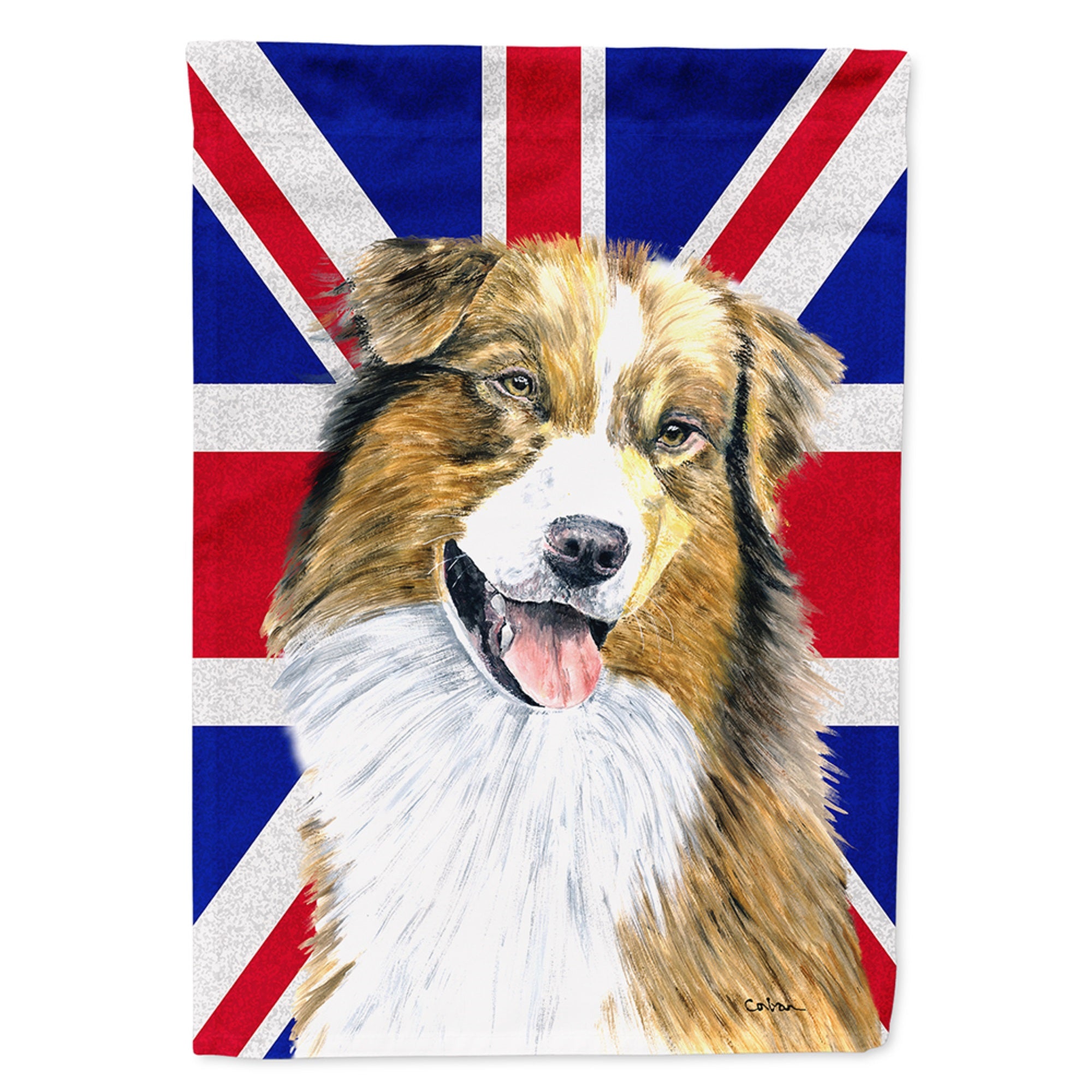 Australian Shepherd With English Union Jack British Flag Flag Garden Size