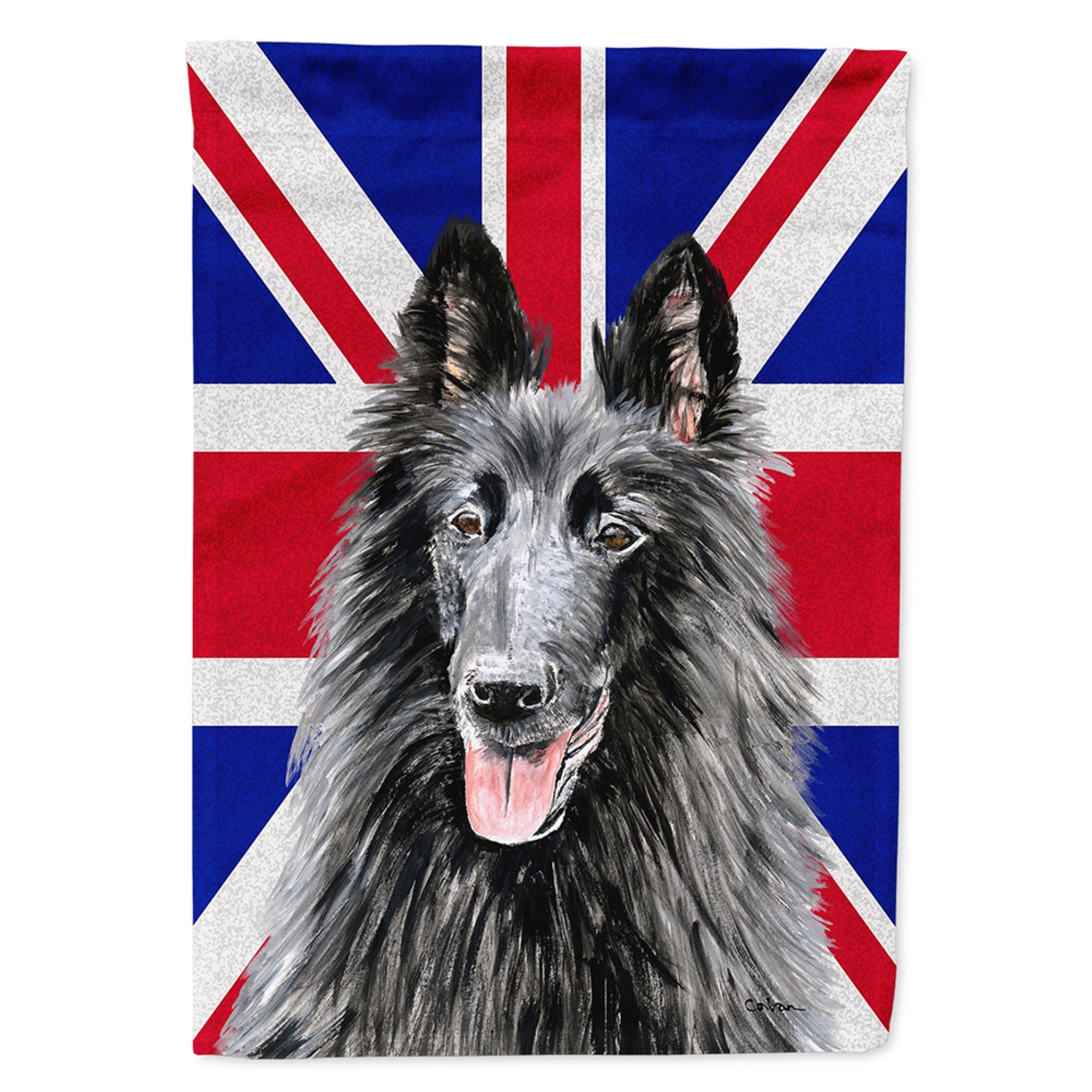 Belgian Sheepdog With English Union Jack British Flag Flag Garden Size