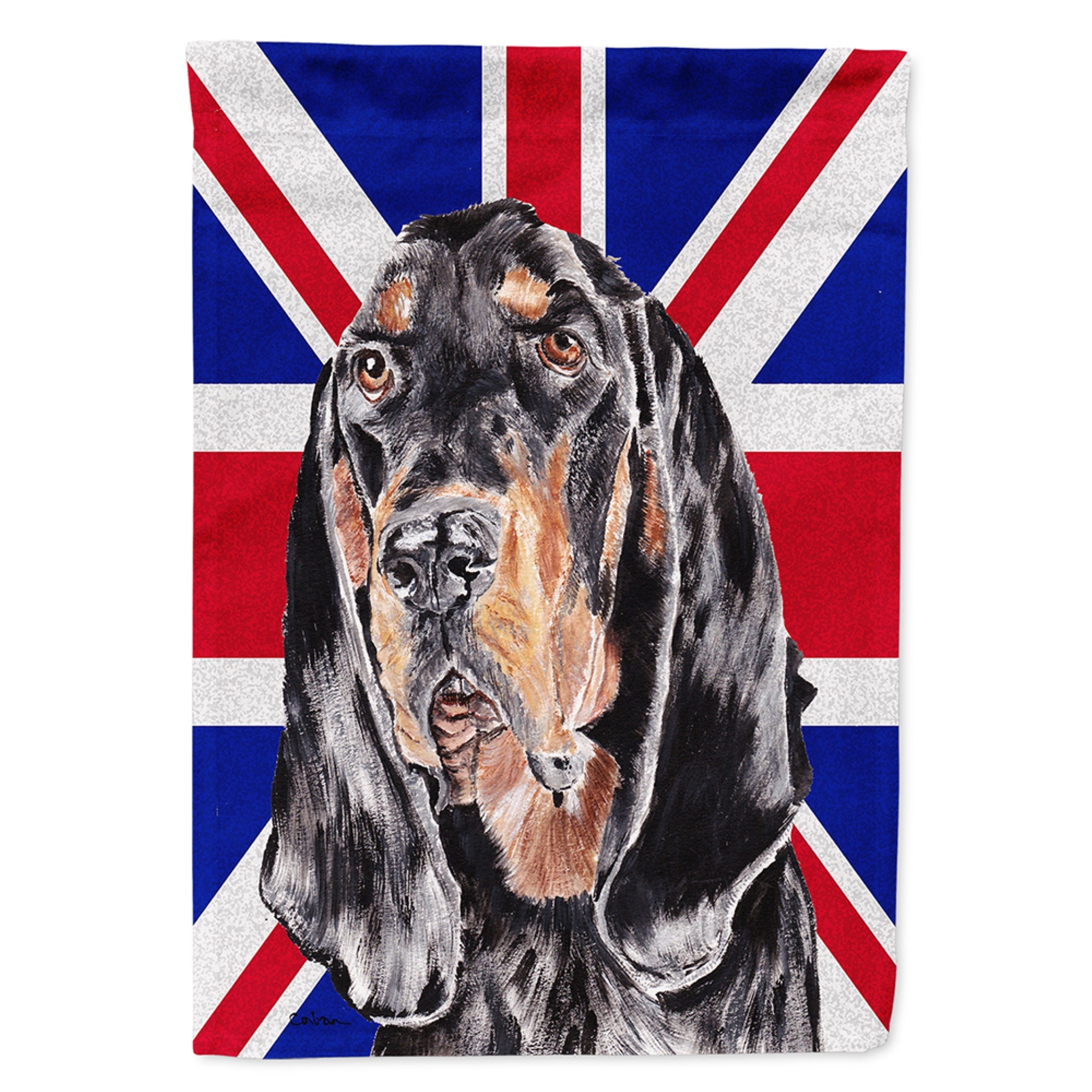 Black And Tan Coonhound With English Union Jack British Flag Flag Garden Size