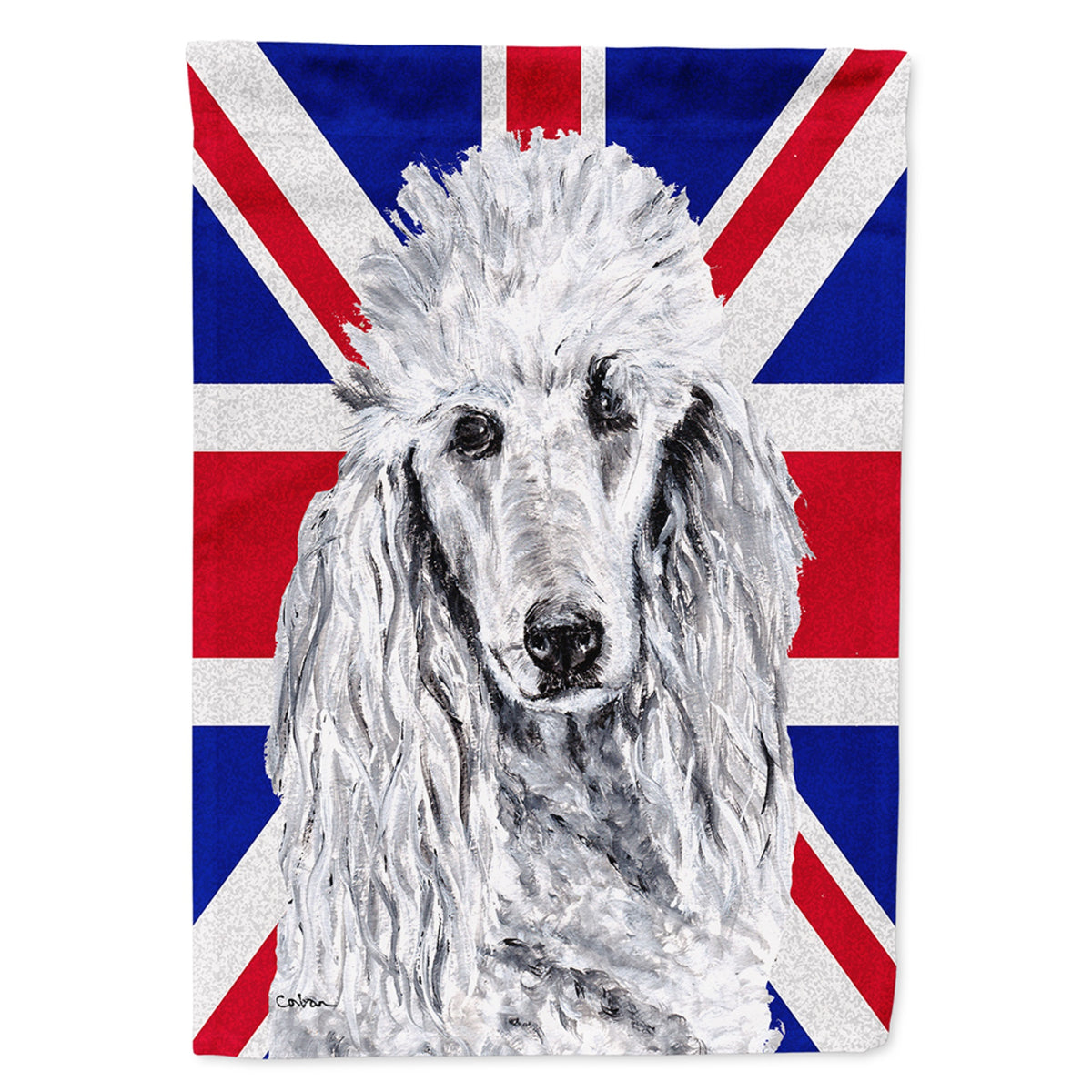 White Standard Poodle With English Union Jack British Flag Flag Garden Size