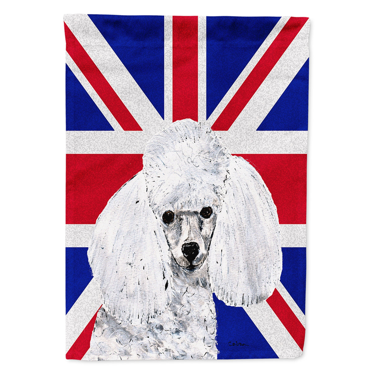 White Toy Poodle With English Union Jack British Flag Flag Garden Size