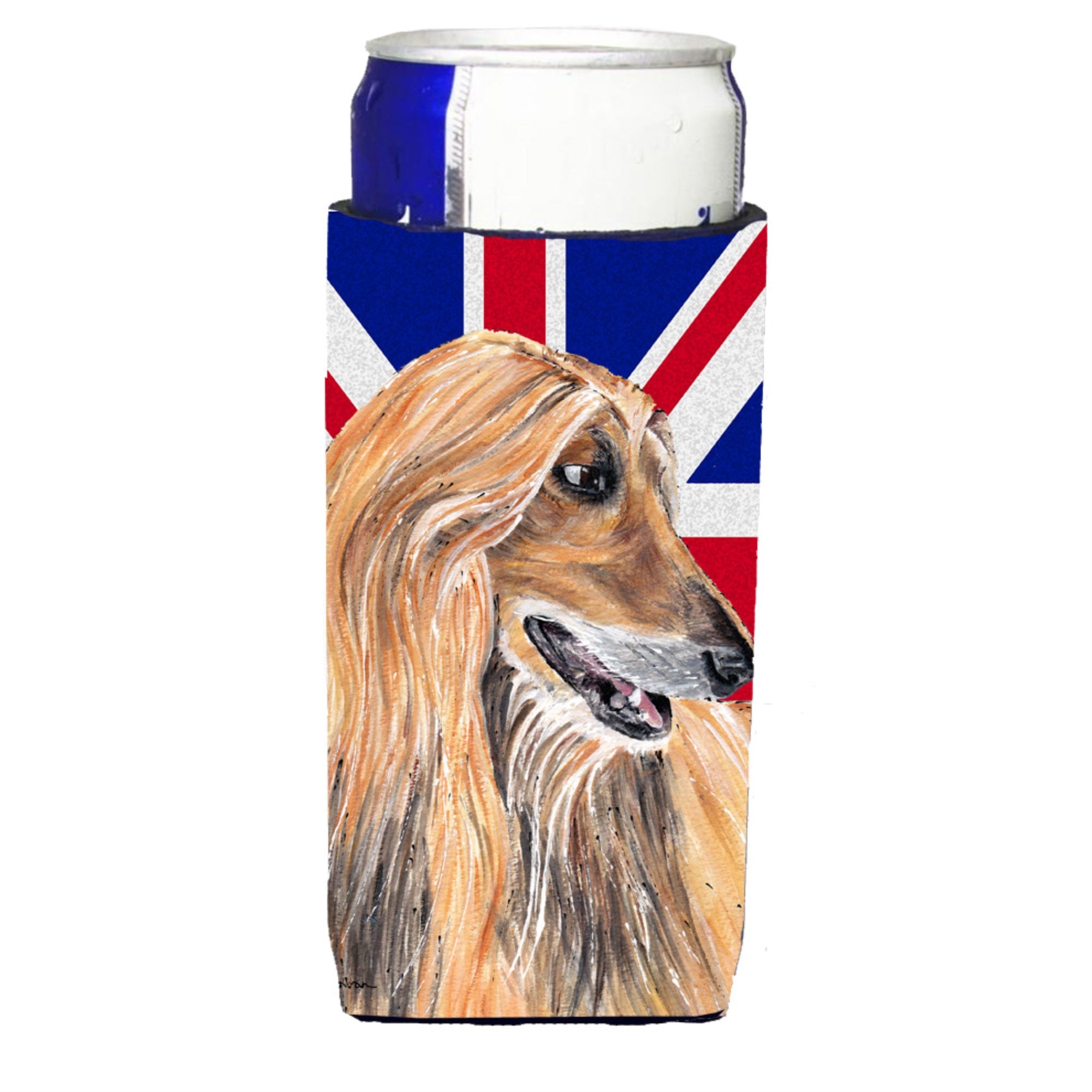 Afghan Hound With English Union Jack British Flag Ultra Hugger For Slim Cans