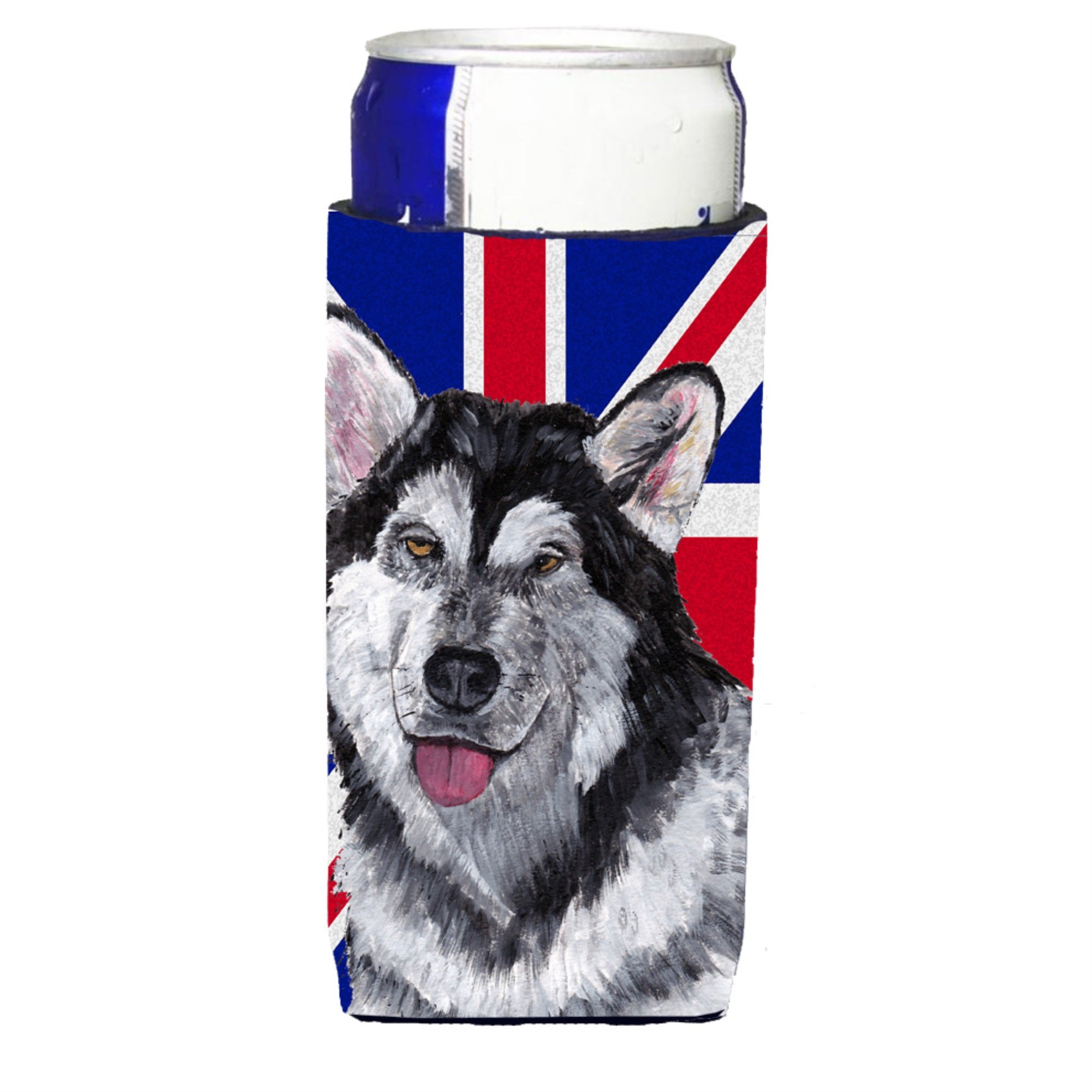 Alaskan Malamute With English Union Jack British Flag Ultra Hugger For Slim Cans